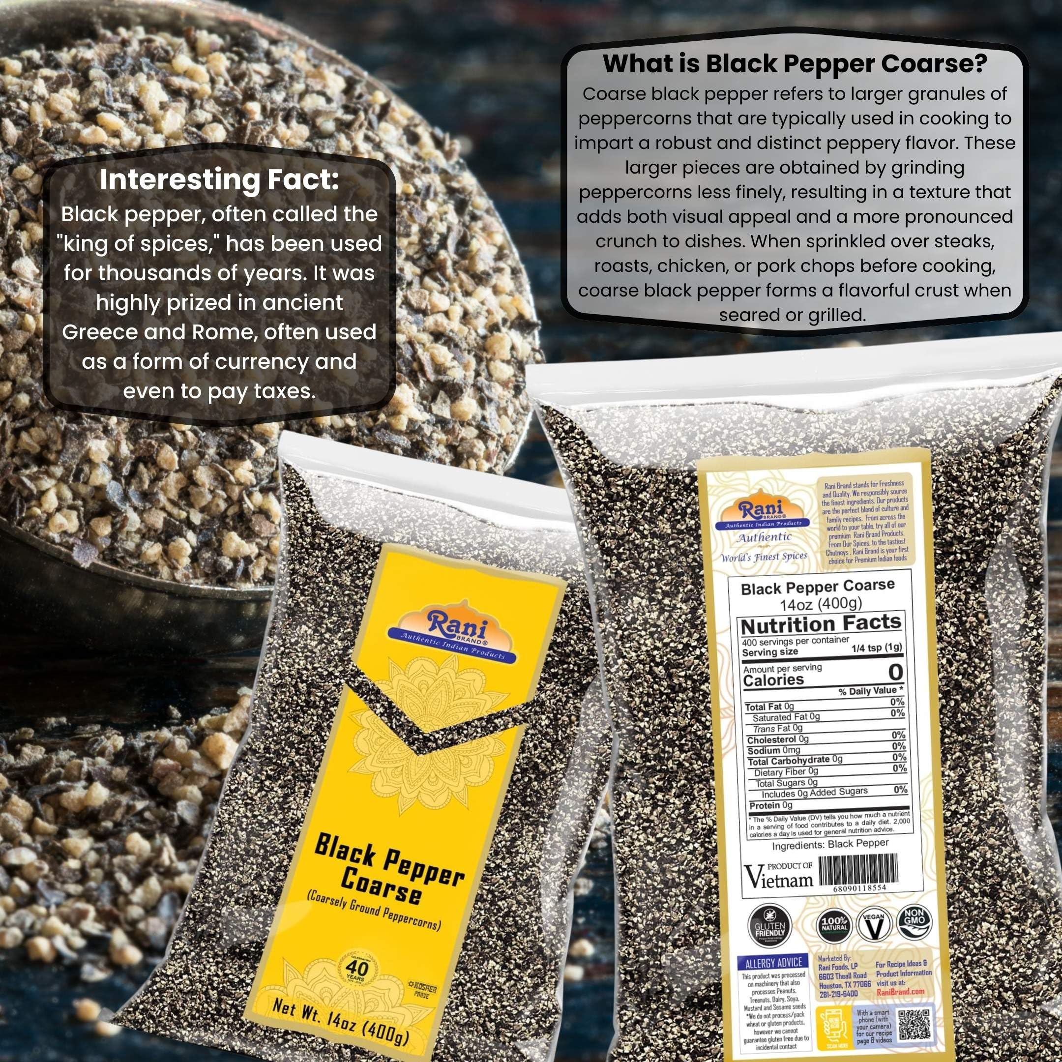 Rani Black Pepper Coarse Ground 28 Mesh (Table Grind), 14oz (400g) ~ All Natural | Vegan | Gluten Friendly | NON-GMO - Image 3