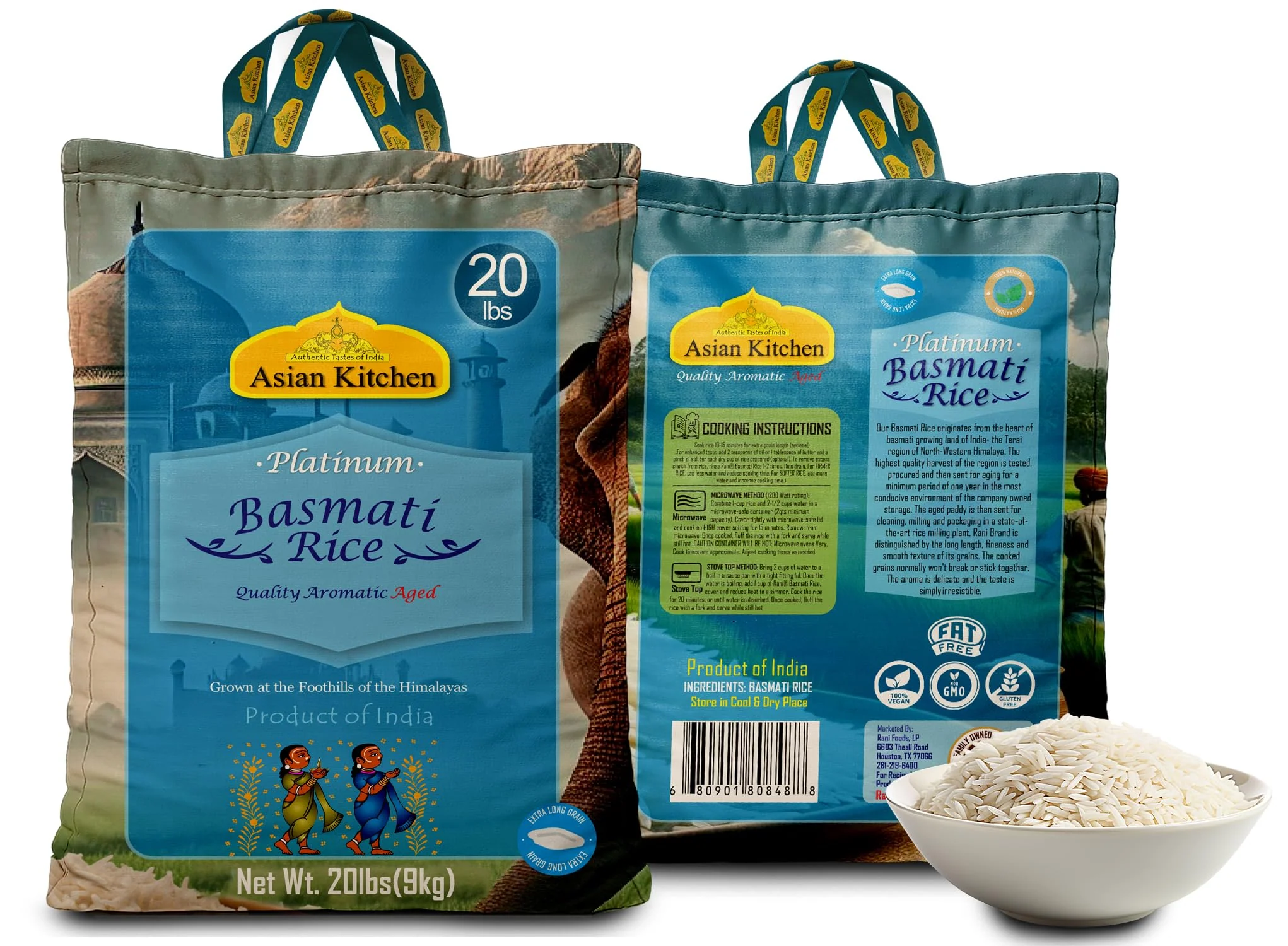 Asian Kitchen Platinum White Basmati Rice Extra Long Aged 20lbs (9.08kg) ~ All Natural | Gluten Friendly | Vegan | Indian Origin | Export Quality - Image 7