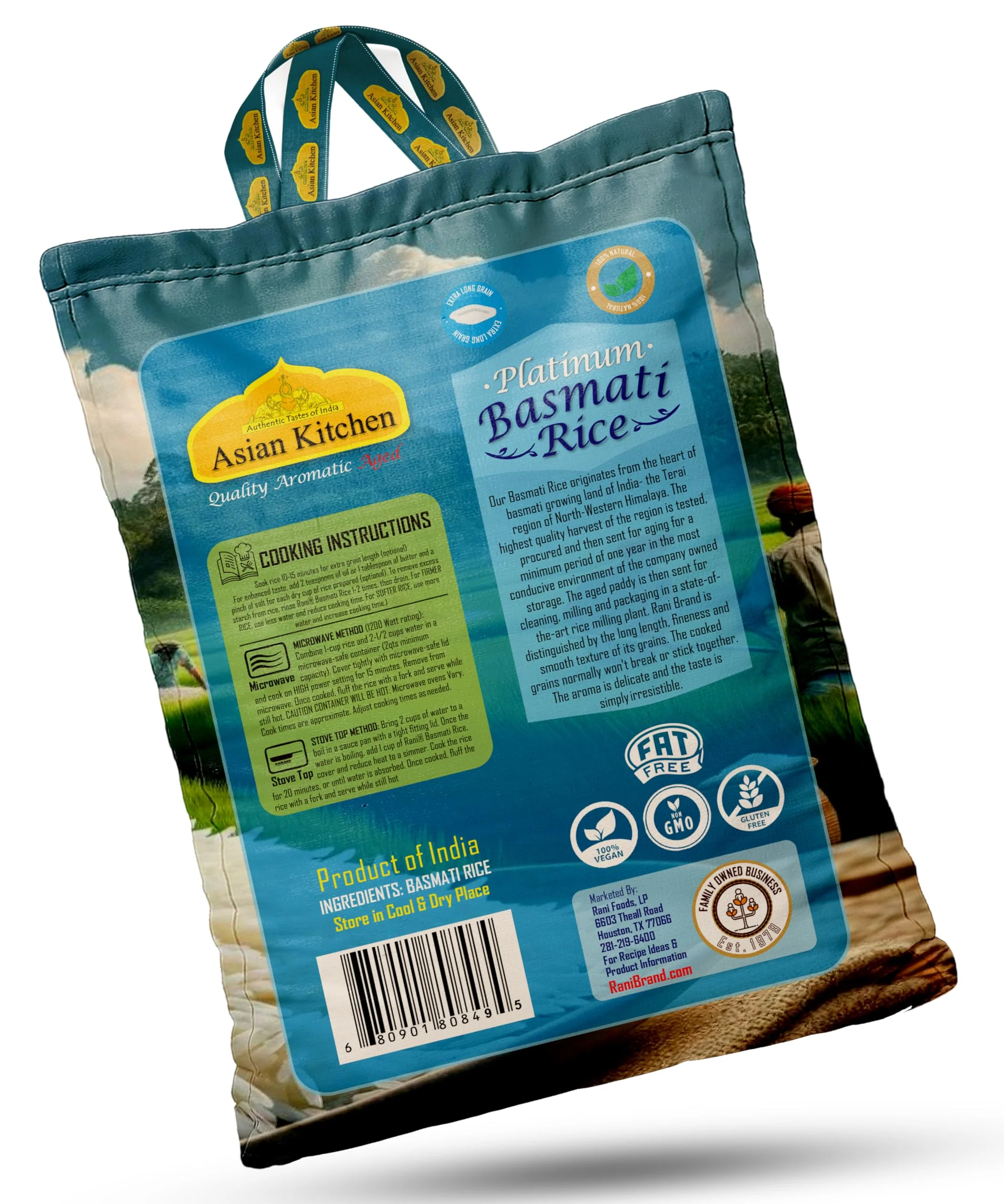 Asian Kitchen Platinum White Basmati Rice Extra Long Aged 4lbs (1.81kg) ~ All Natural | Gluten Friendly | Vegan | Indian Origin | Export Quality - Image 8