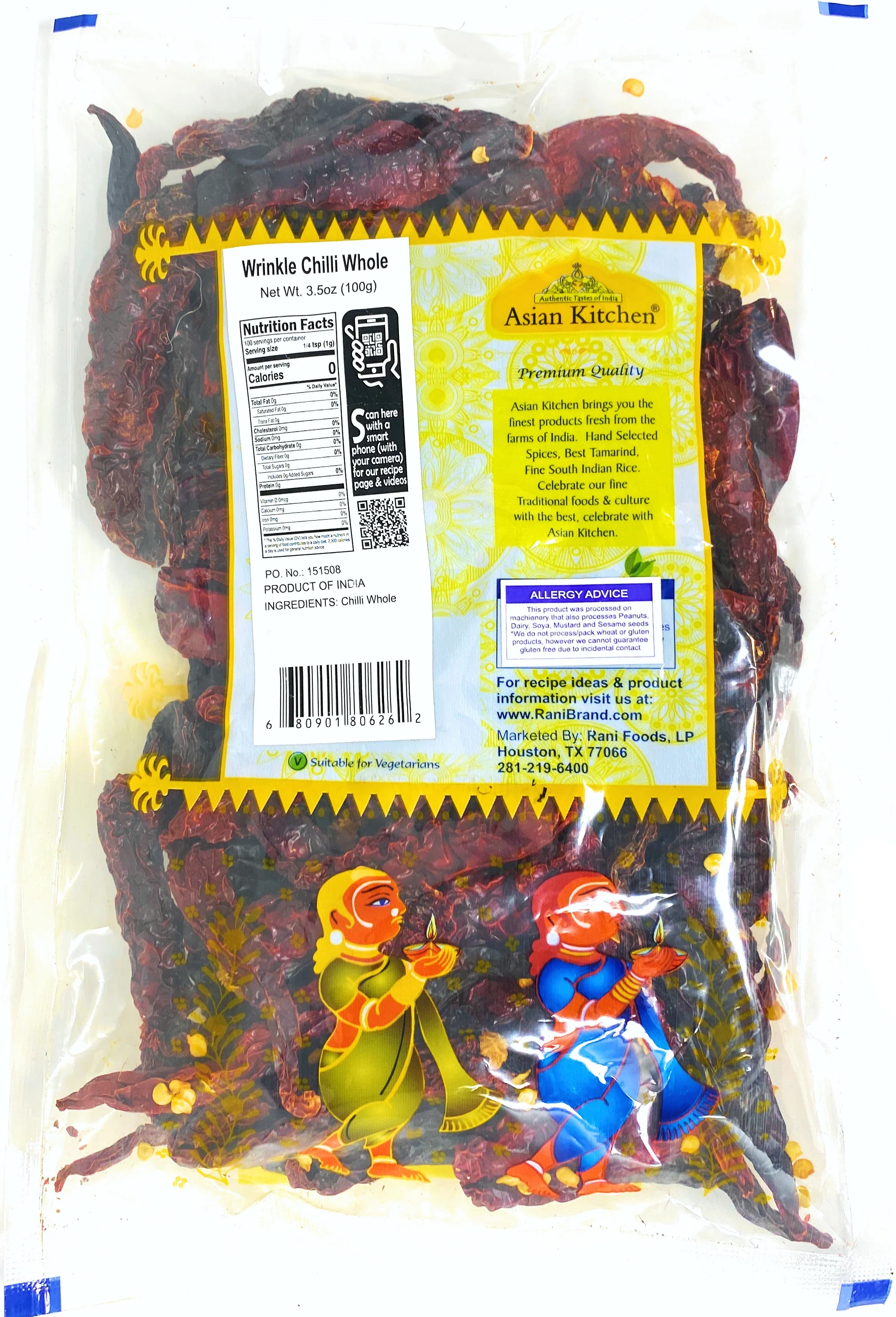 Asian Kitchen Wrinkled Chilies Whole Stemless (Mirch Sabut) 3.5oz (100g) ~ All Natural | Vegan | No Colors | Gluten Friendly | Indian Origin - Image 3