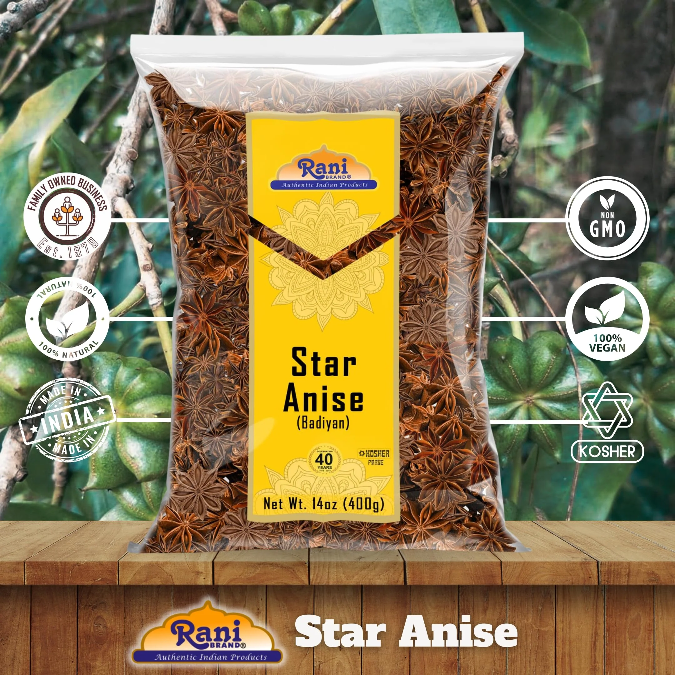 Rani Star Anise Seeds, Whole Pods (Badian Khatai) Spice 14oz (400g) ~ All Natural | Gluten Friendly | Kosher | Vegan | Whole Chinese Anise Star Sun Dried Spice, Anis Estrella / Illicium Verum, Widely Used for Baking, Drinks, Cooking, and Tea - Image 4