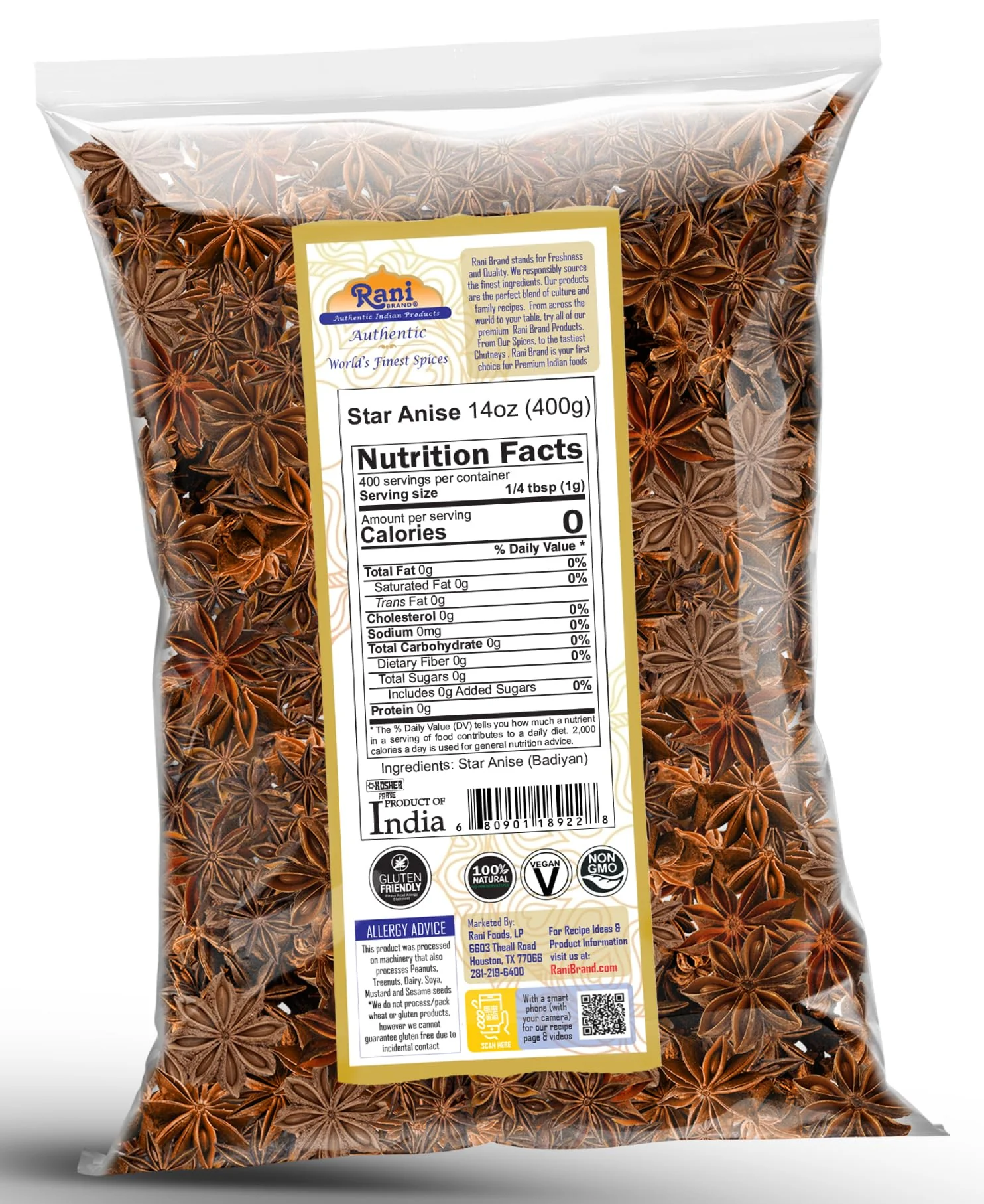 Rani Star Anise Seeds, Whole Pods (Badian Khatai) Spice 14oz (400g) ~ All Natural | Gluten Friendly | Kosher | Vegan | Whole Chinese Anise Star Sun Dried Spice, Anis Estrella / Illicium Verum, Widely Used for Baking, Drinks, Cooking, and Tea - Image 7