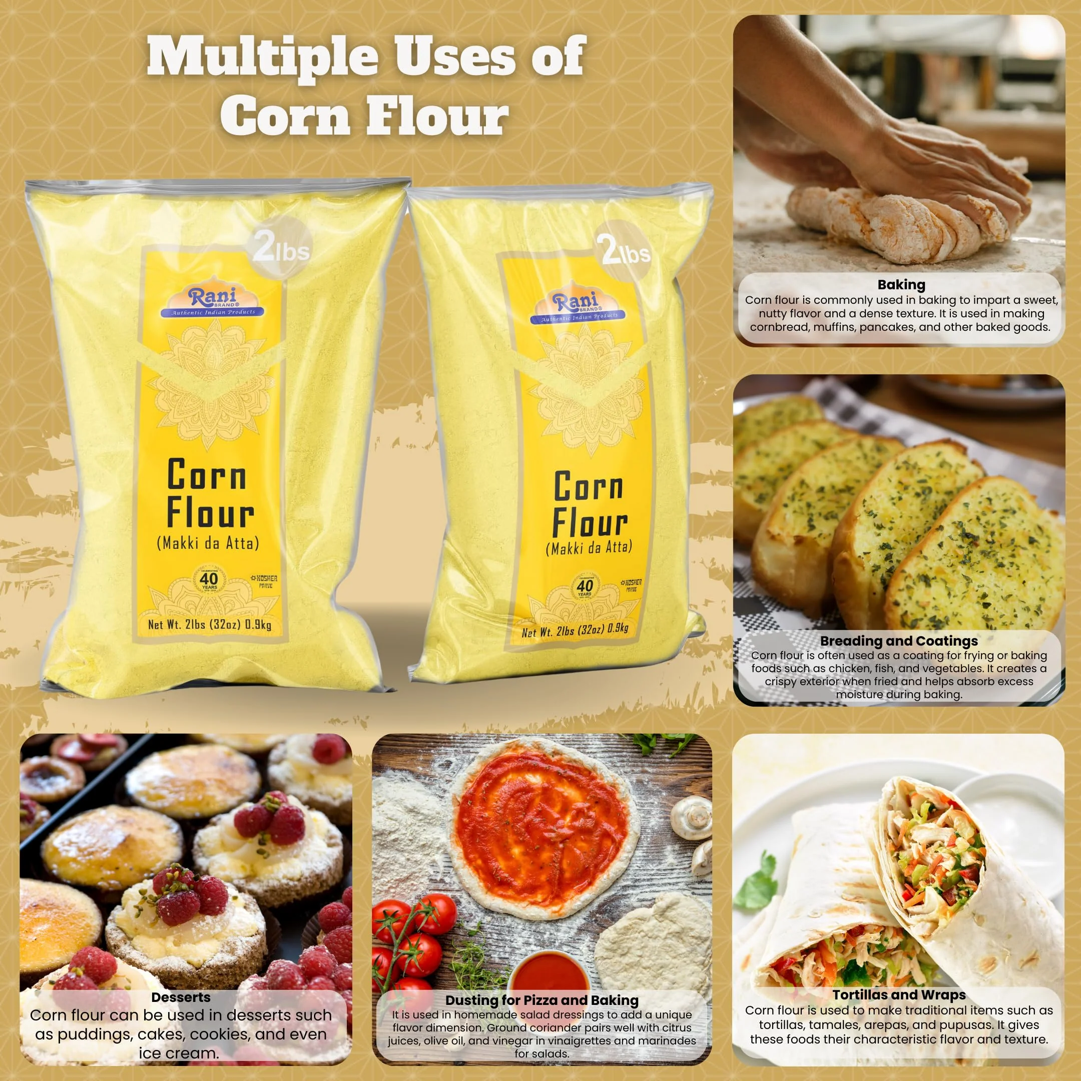 Rani Corn Flour (Makki ka Atta) 32oz (2lbs) 908g Bulk ~ All Natural | Vegan | Gluten Friendly | NON-GMO | Kosher | Indian Origin - Image 2