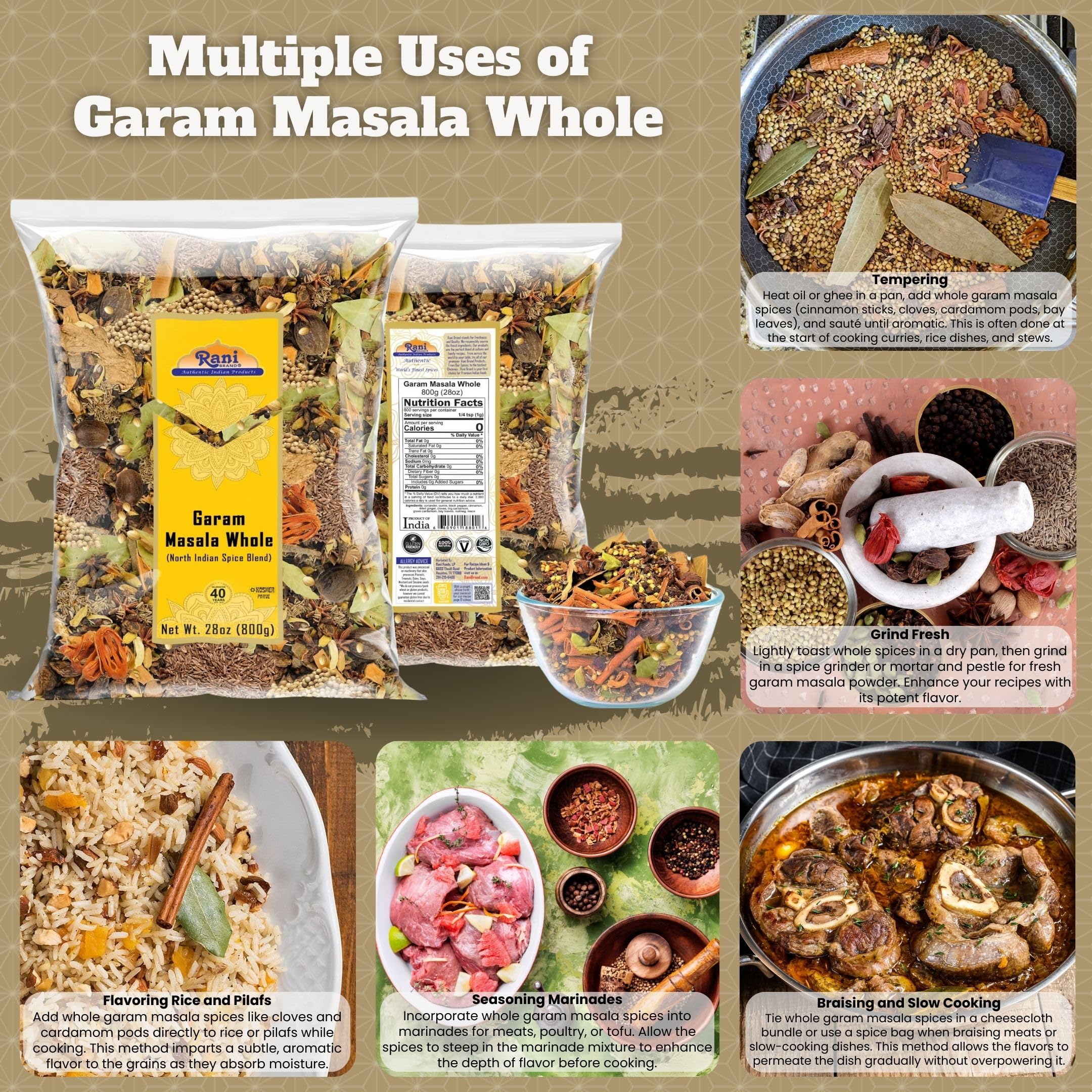 Rani Garam Masala Indian 11-Whole Spices Blend 28oz (800g) ~ All Natural, Salt-Free | Vegan | No Colors | Gluten Friendly | NON-GMO | Kosher | Indian Origin - Image 4