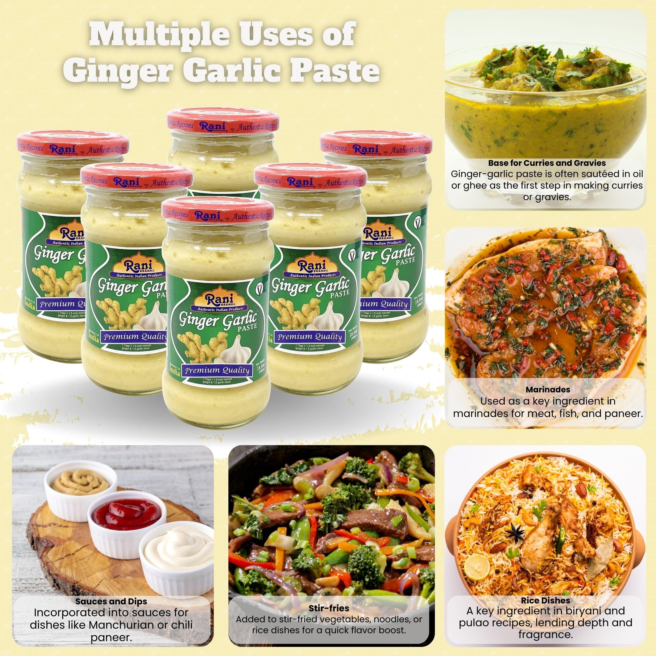 Rani Ginger-Garlic Cooking Paste 10.58oz (300g) ~ Pack of 6 ~ Vegan | Glass Jar | Gluten Free | NON-GMO | No Colors | Indian Origin - Image 2