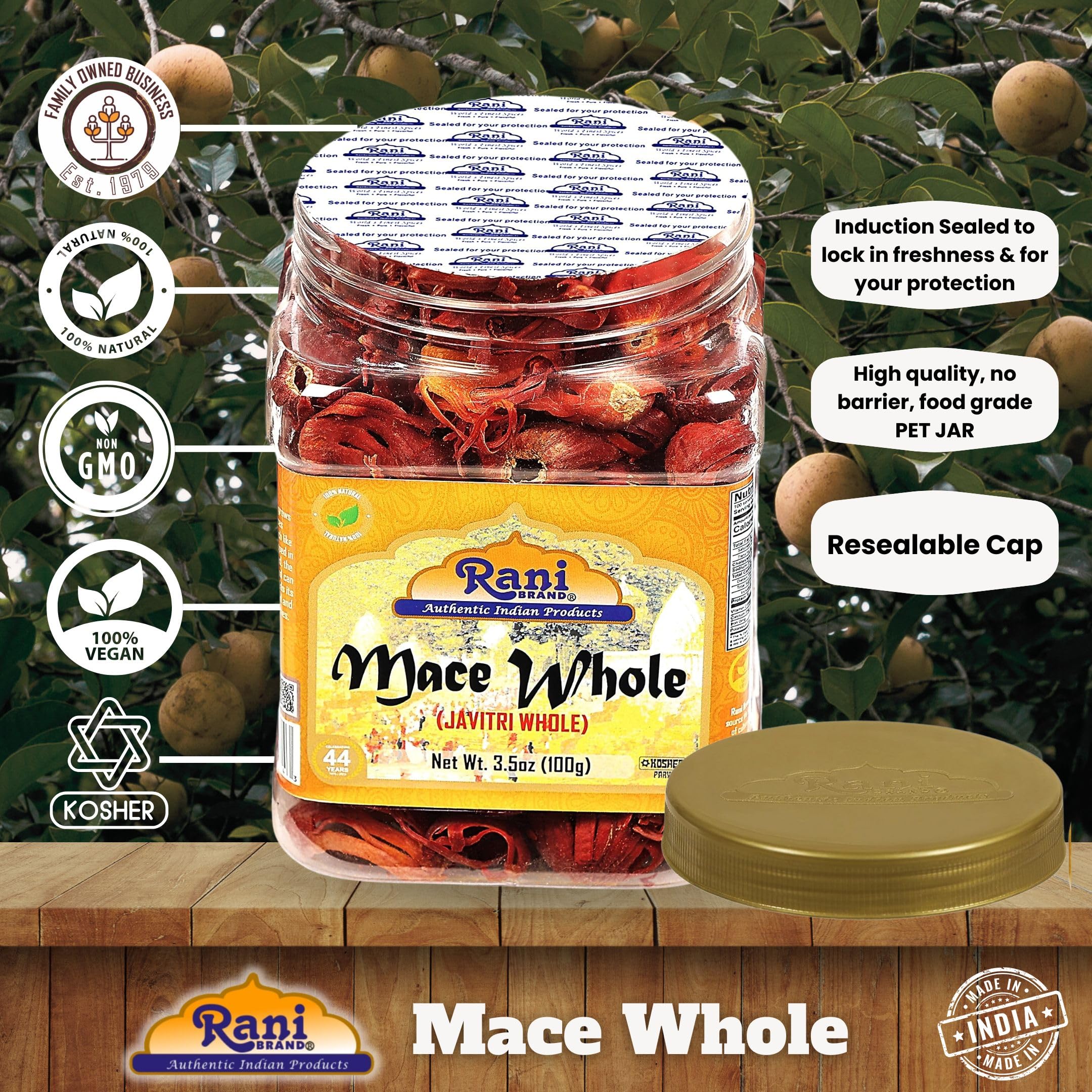 Rani Mace Whole (Javathri), Spice 3.5oz (100g) PET Jar ~ All Natural | Vegan | Gluten Friendly | NON-GMO | Kosher | Indian Origin - Image 4