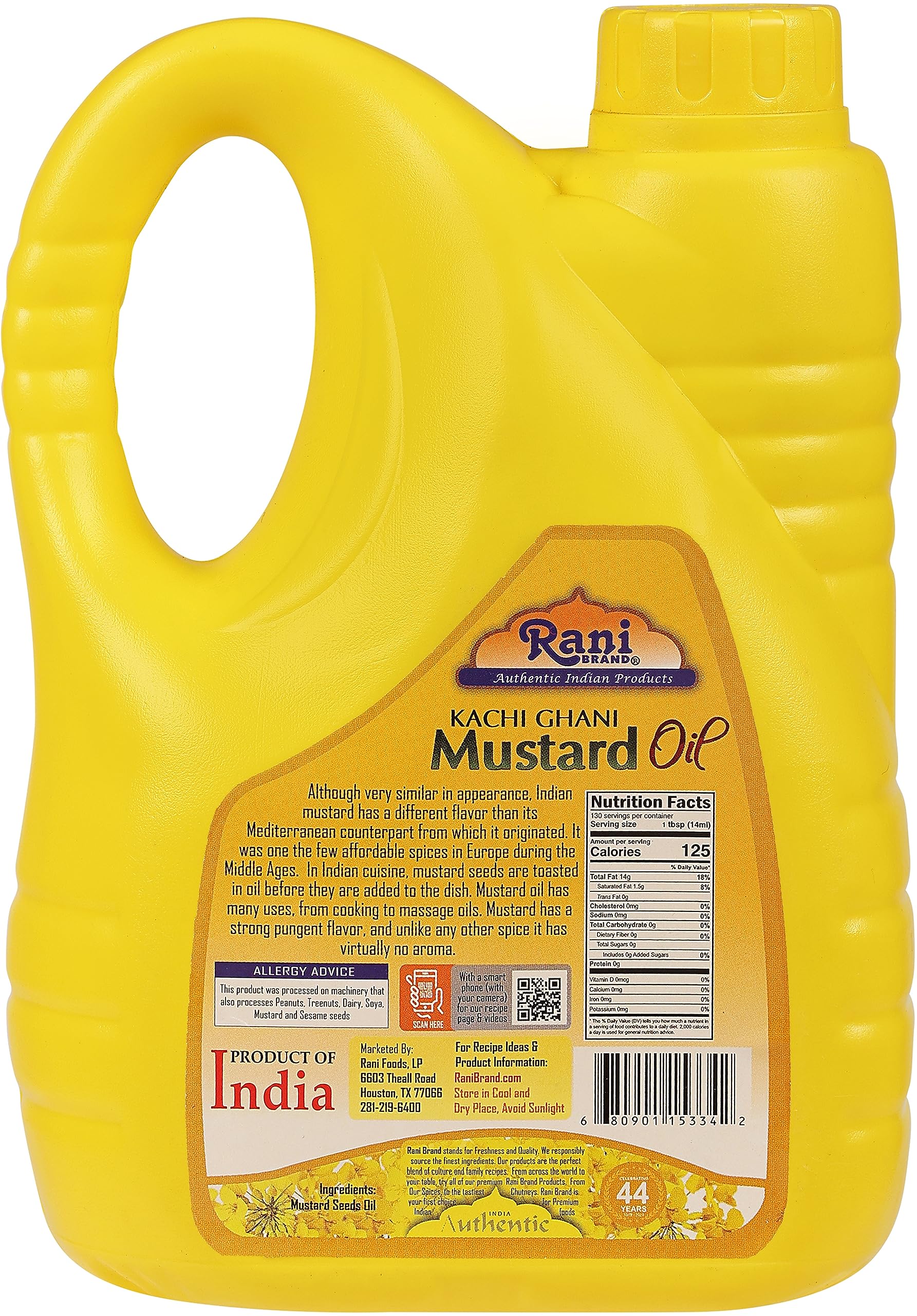 Rani Mustard Oil (Kachi Ghani) 67.6 Ounce (2 Liter) Pack of 6, NON-GMO | Gluten Free | Kosher | Vegan | 100% Natural - Image 4