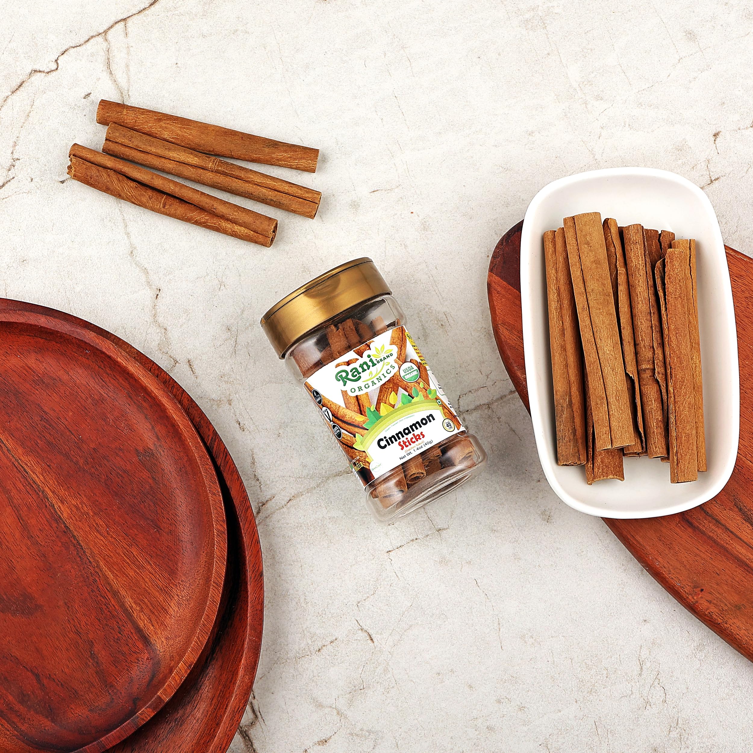 Rani Organic Cinnamon Sticks 1.4oz (40g) PET Jar - 7-9 Sticks - Strong Aroma, Perfect for Baking, Cooking & Beverages | 3+ Inches Length - Cassia Saigon Cinnamon from Vietnam | Kosher - Image 2