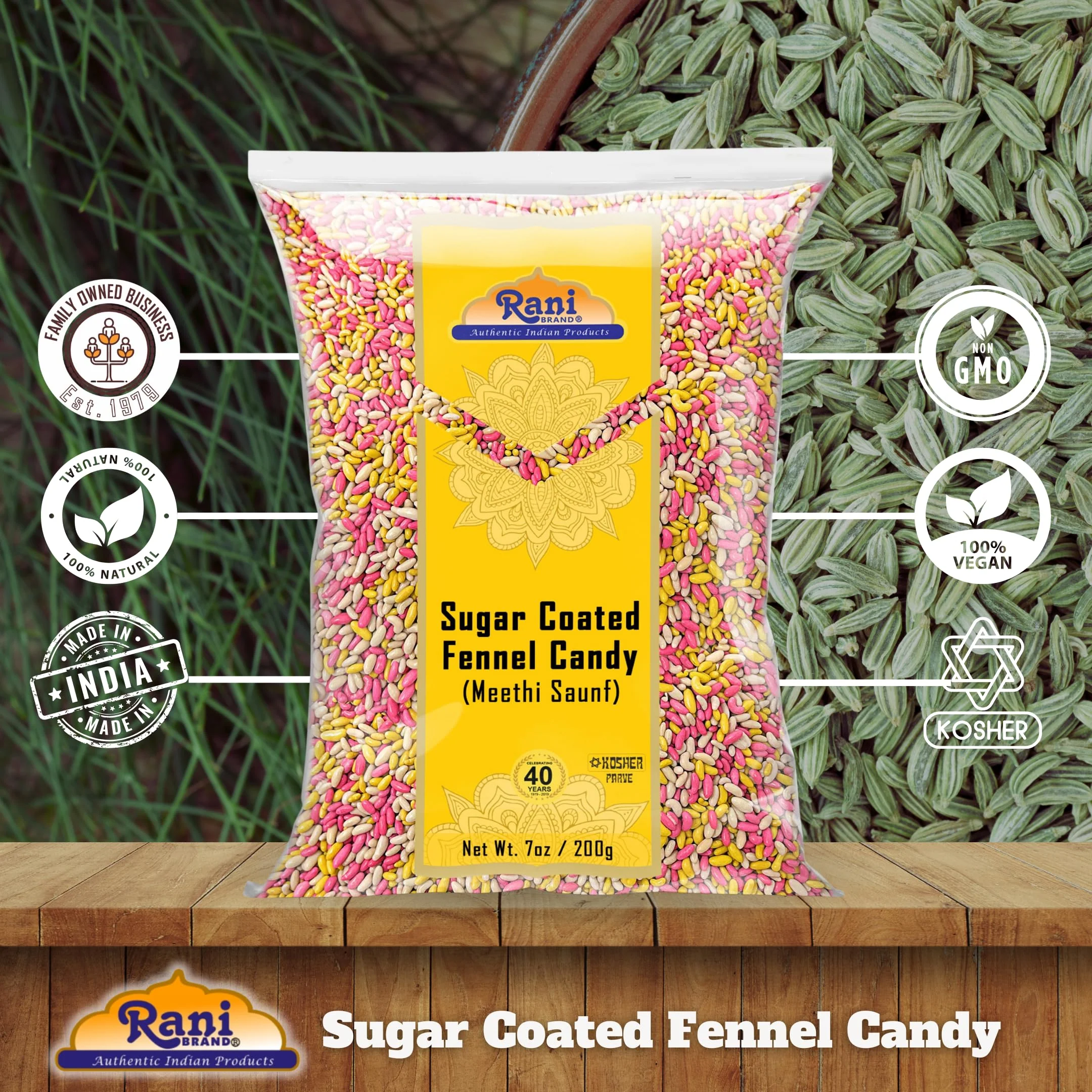 Rani Sugar Coated Fennel Candy 7oz (200g) ~ Indian After Meal Digestive Treat | Vegan | Gluten Friendly | NON-GMO | Indian Origin - Image 4
