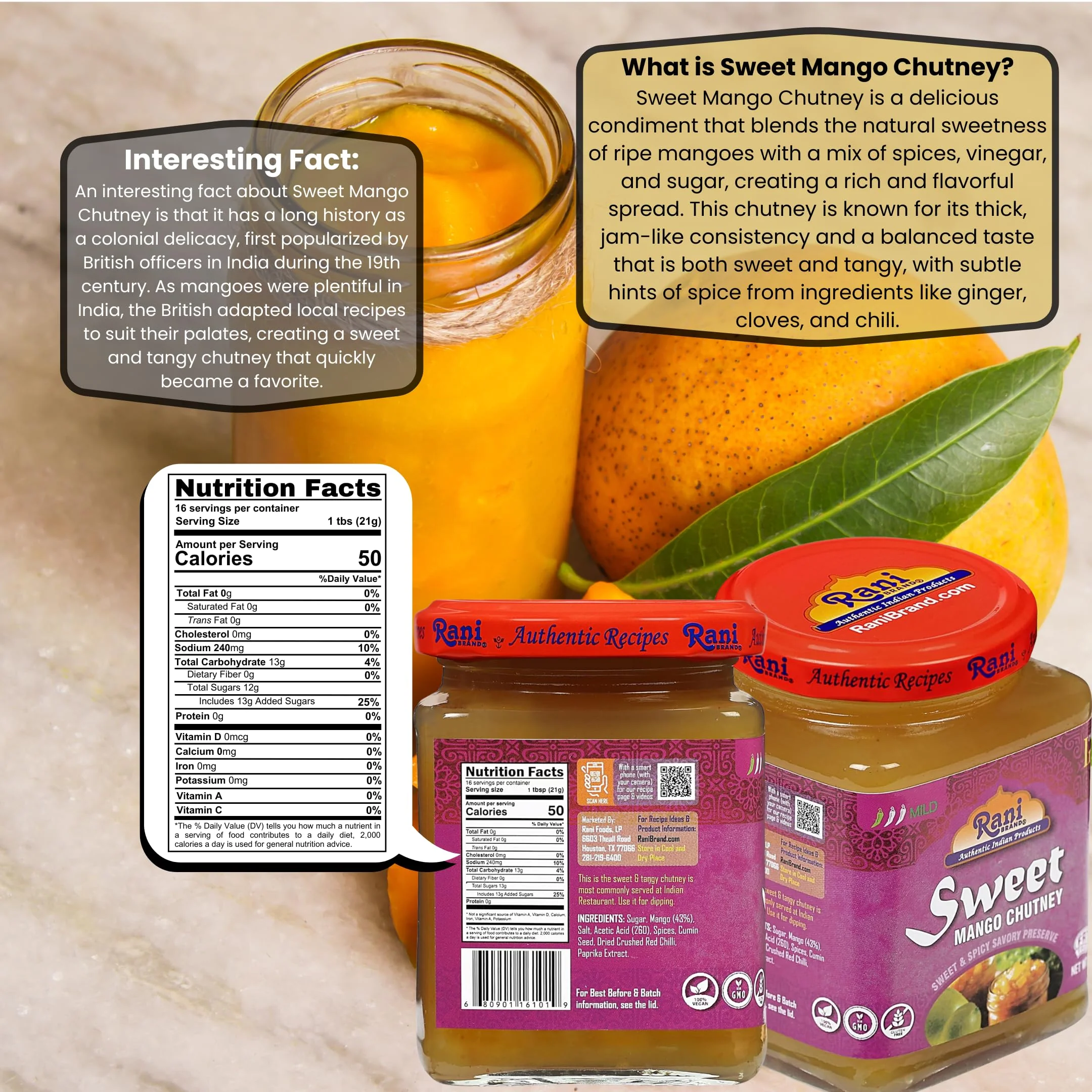 Rani Sweet Mango Chutney (Indian Preserve) 12.3oz (350g) Glass Jar, Ready to eat, Vegan, Pack of 5+1 ~ Gluten Free, All Natural, NON-GMO, Kosher - Image 3