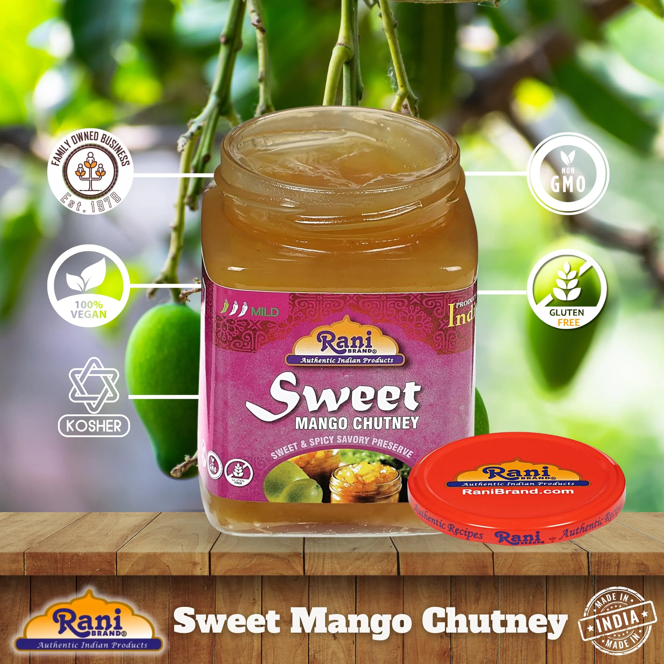 Rani Sweet Mango Chutney (Indian Preserve) 12.3oz (350g) Glass Jar, Ready to eat, Vegan, Pack of 5+1 ~ Gluten Free, All Natural, NON-GMO, Kosher - Image 4