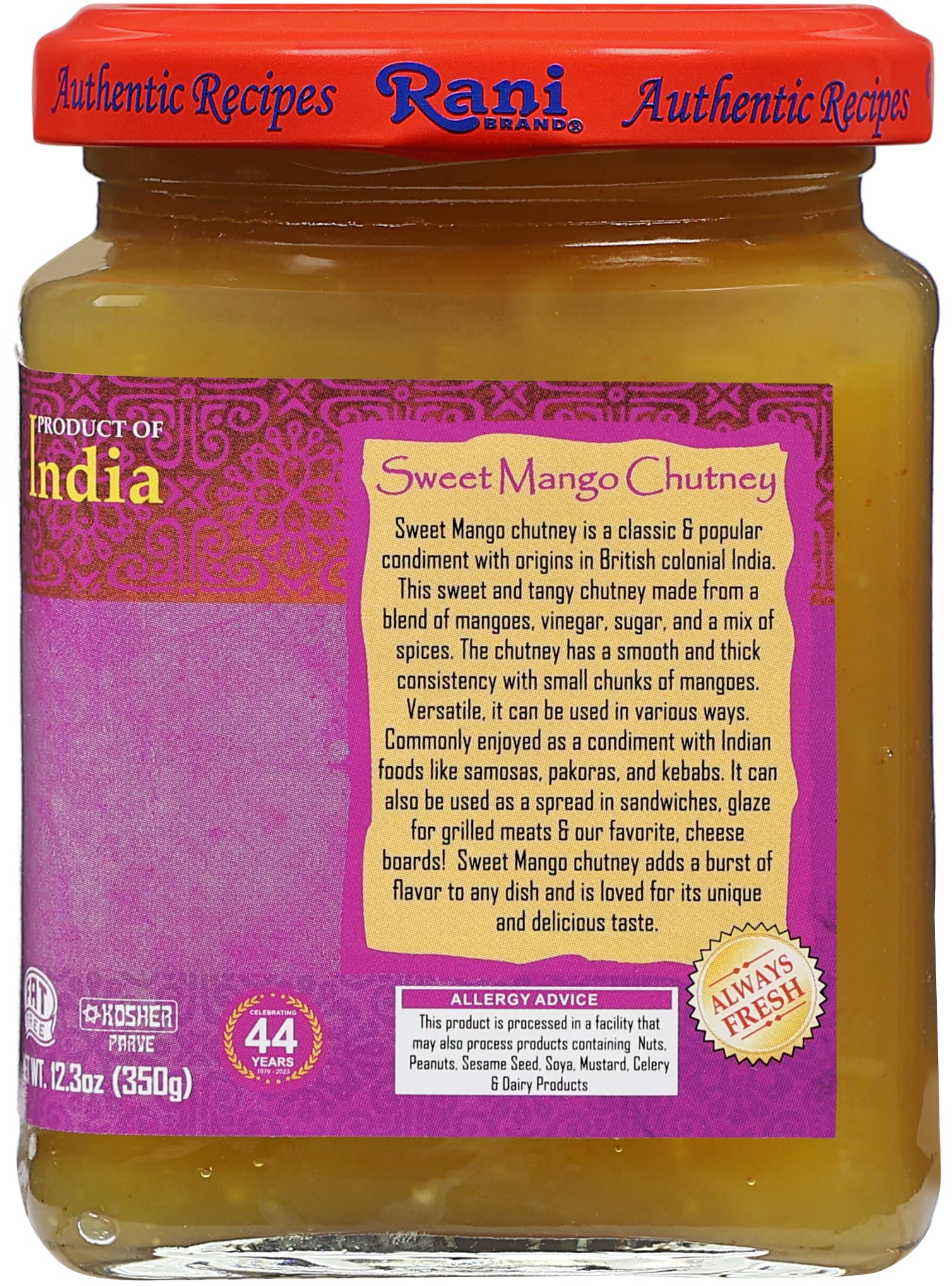 Rani Sweet Mango Chutney (Indian Preserve) 12.3oz (350g) Glass Jar, Ready to eat, Vegan, Pack of 5+1 ~ Gluten Free, All Natural, NON-GMO, Kosher - Image 8