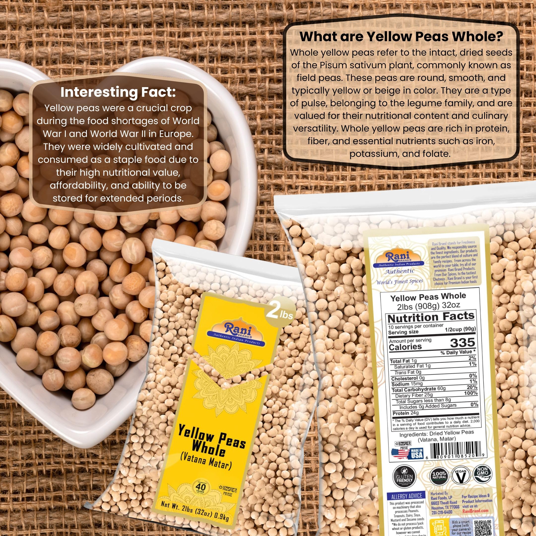 Rani Yellow Peas Whole, Dried (Vatana, Matar) 32oz (2lbs) 907g ~ All Natural | Vegan | Gluten Friendly | Kosher | Product of USA - Image 3