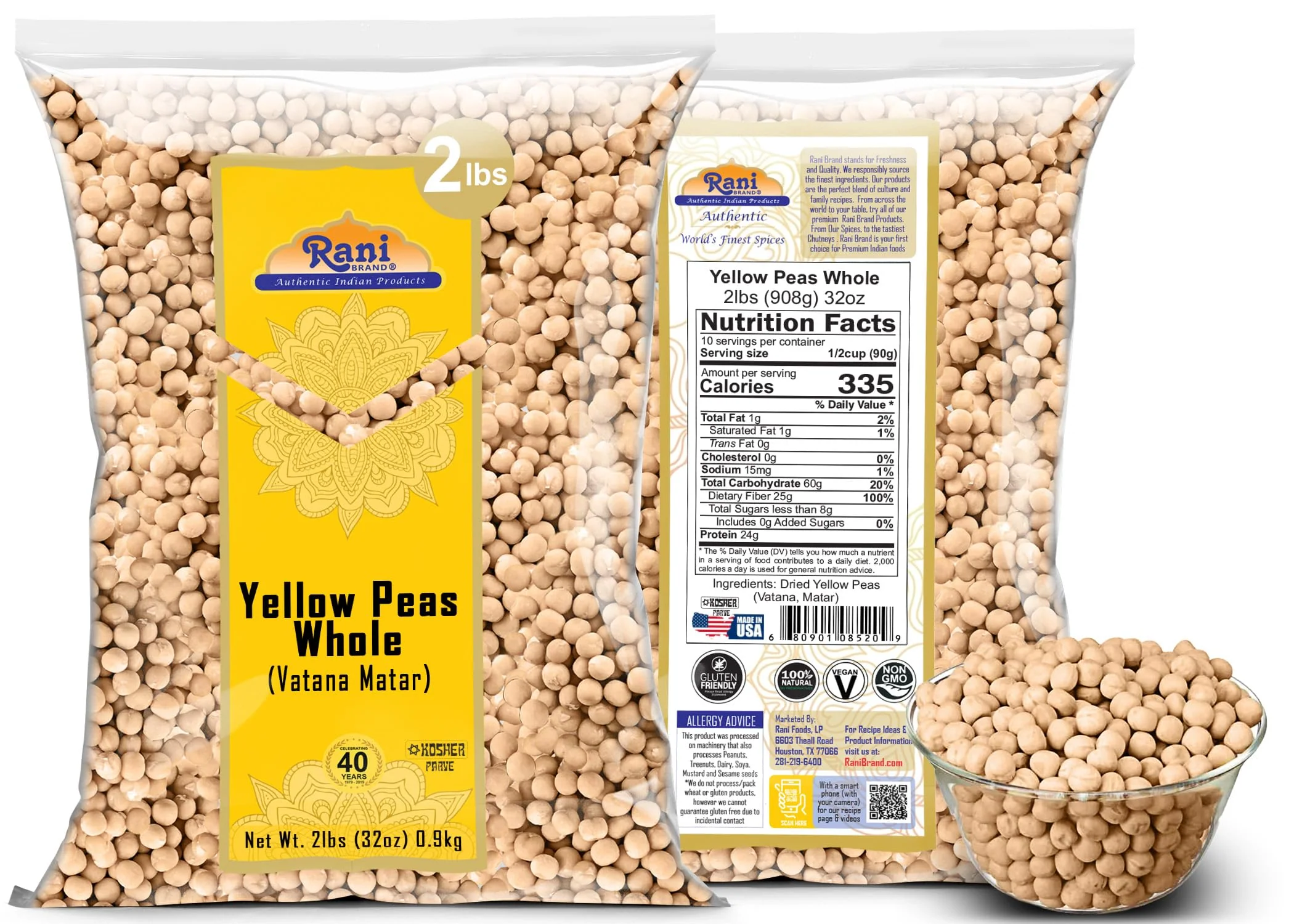 Rani Yellow Peas Whole, Dried (Vatana, Matar) 32oz (2lbs) 907g ~ All Natural | Vegan | Gluten Friendly | Kosher | Product of USA - Image 6