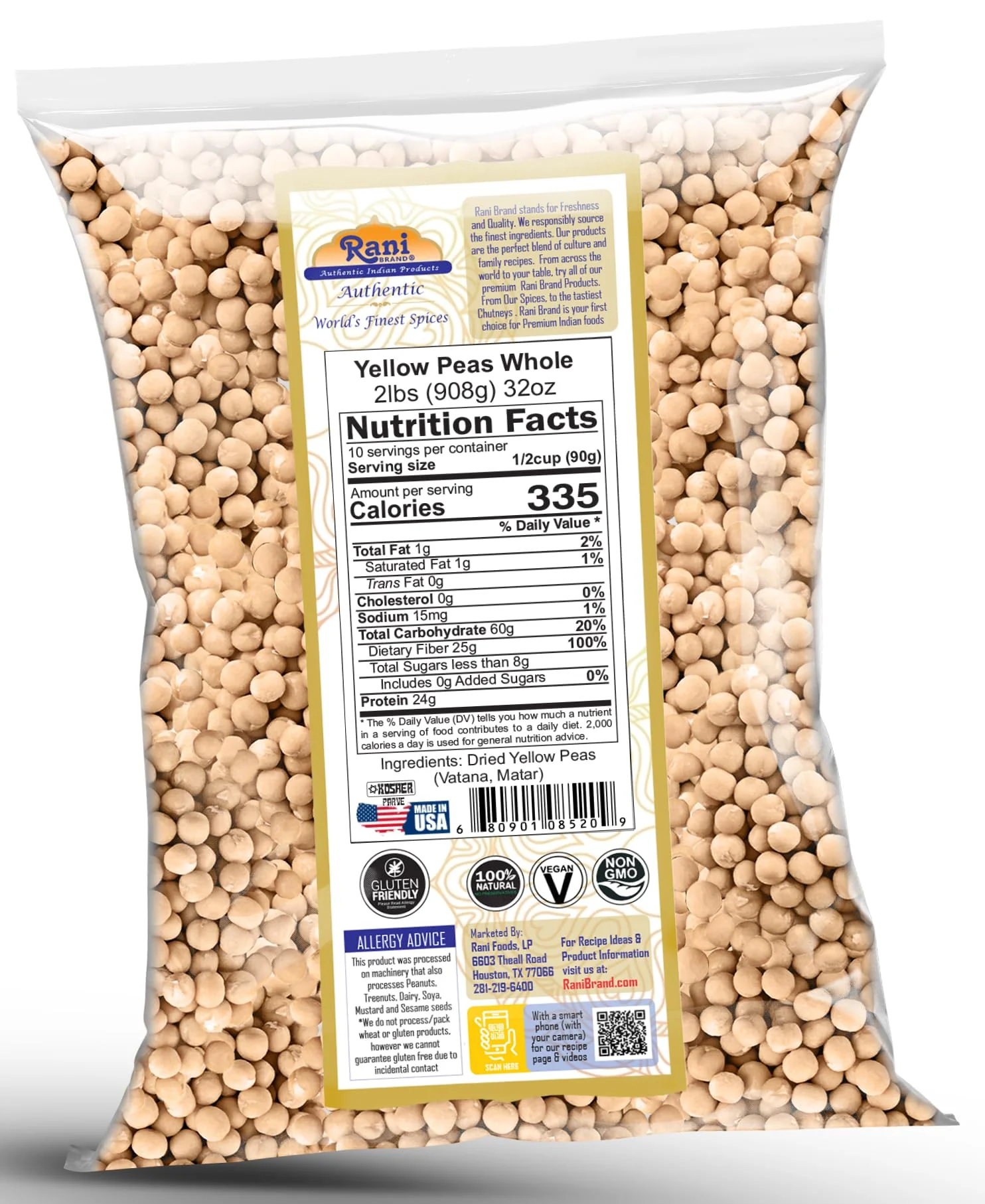 Rani Yellow Peas Whole, Dried (Vatana, Matar) 32oz (2lbs) 907g ~ All Natural | Vegan | Gluten Friendly | Kosher | Product of USA - Image 7
