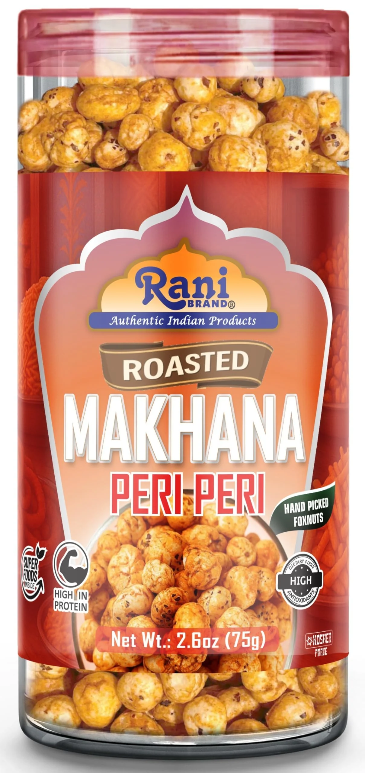 Rani 4 in 1 Combo Set of Roasted Makhana Salt & Pepper, Peri Peri, Tandoori, (2in1) Pudina & Peri-Peri, 2.6oz (75g), Pack of 4, Ready to eat ~ Vegan | Gluten Friendly | Kosher | Indian Origin - Image 3