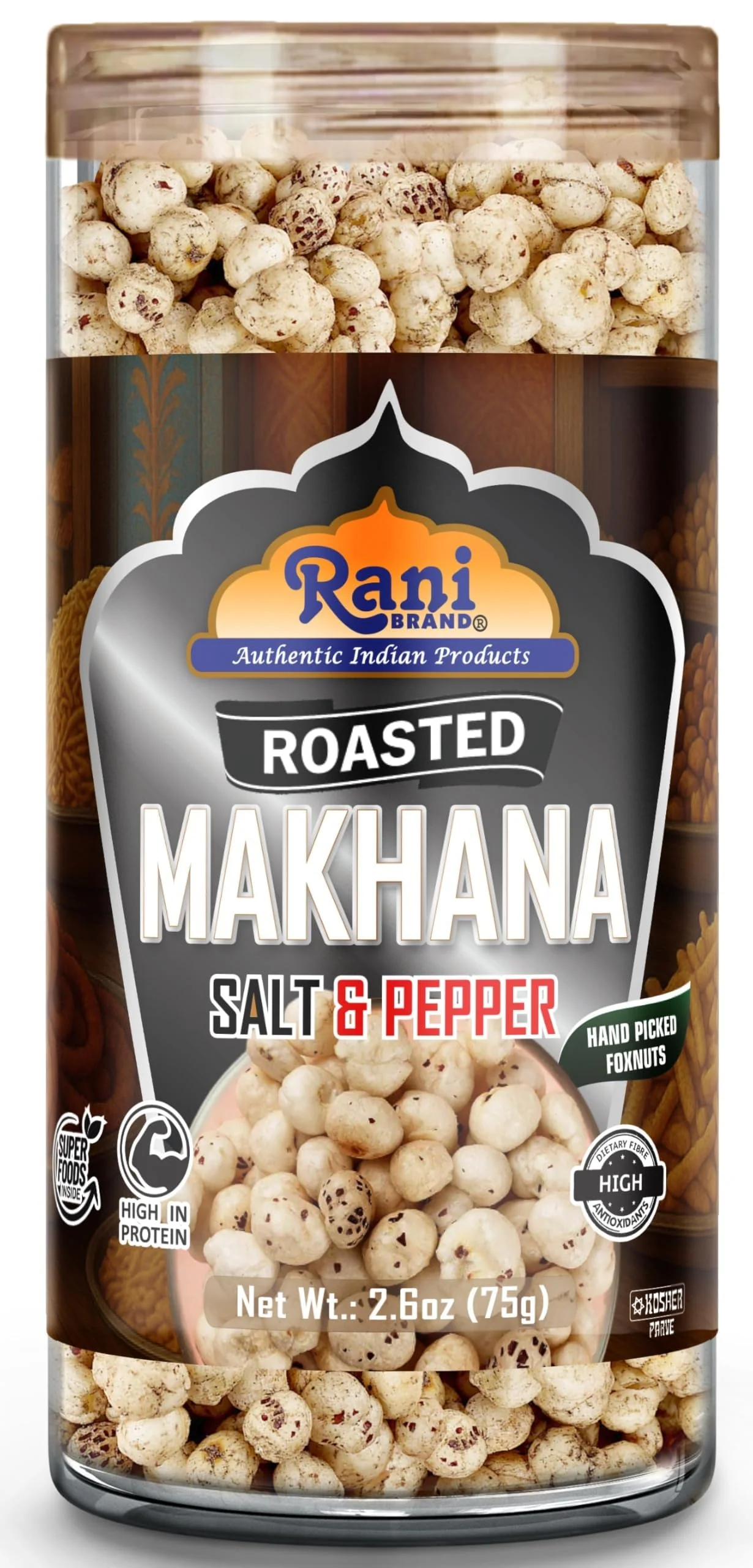 Rani 4 in 1 Combo Set of Roasted Makhana Salt & Pepper, Peri Peri, Tandoori, (2in1) Pudina & Peri-Peri, 2.6oz (75g), Pack of 4, Ready to eat ~ Vegan | Gluten Friendly | Kosher | Indian Origin - Image 4