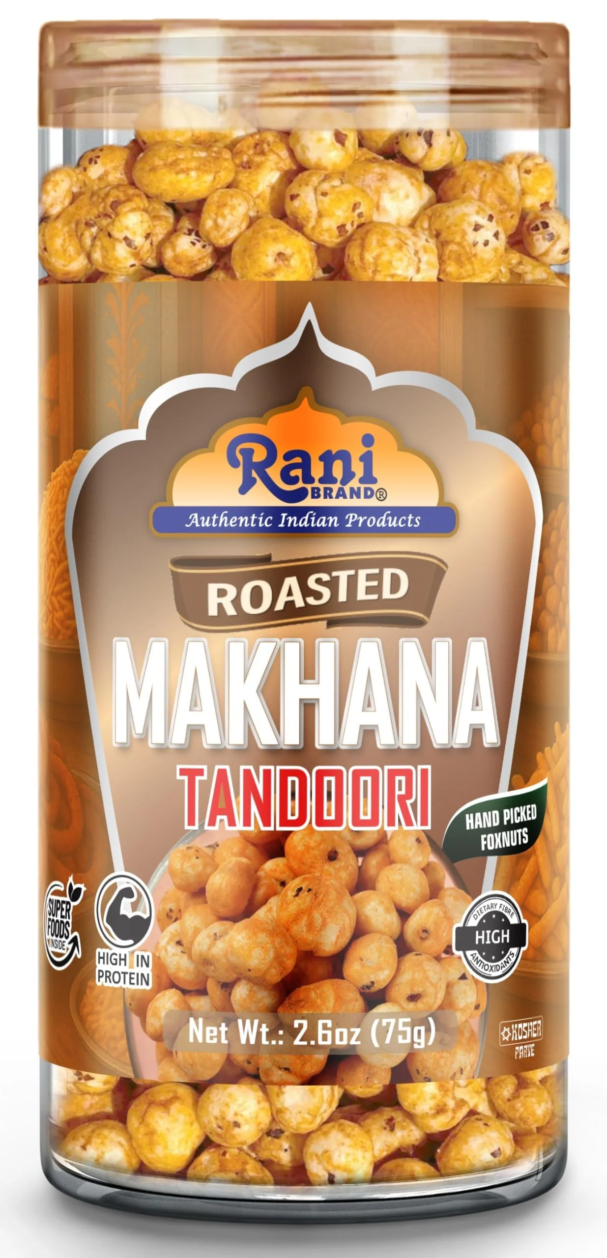 Rani 4 in 1 Combo Set of Roasted Makhana Salt & Pepper, Peri Peri, Tandoori, (2in1) Pudina & Peri-Peri, 2.6oz (75g), Pack of 4, Ready to eat ~ Vegan | Gluten Friendly | Kosher | Indian Origin - Image 5
