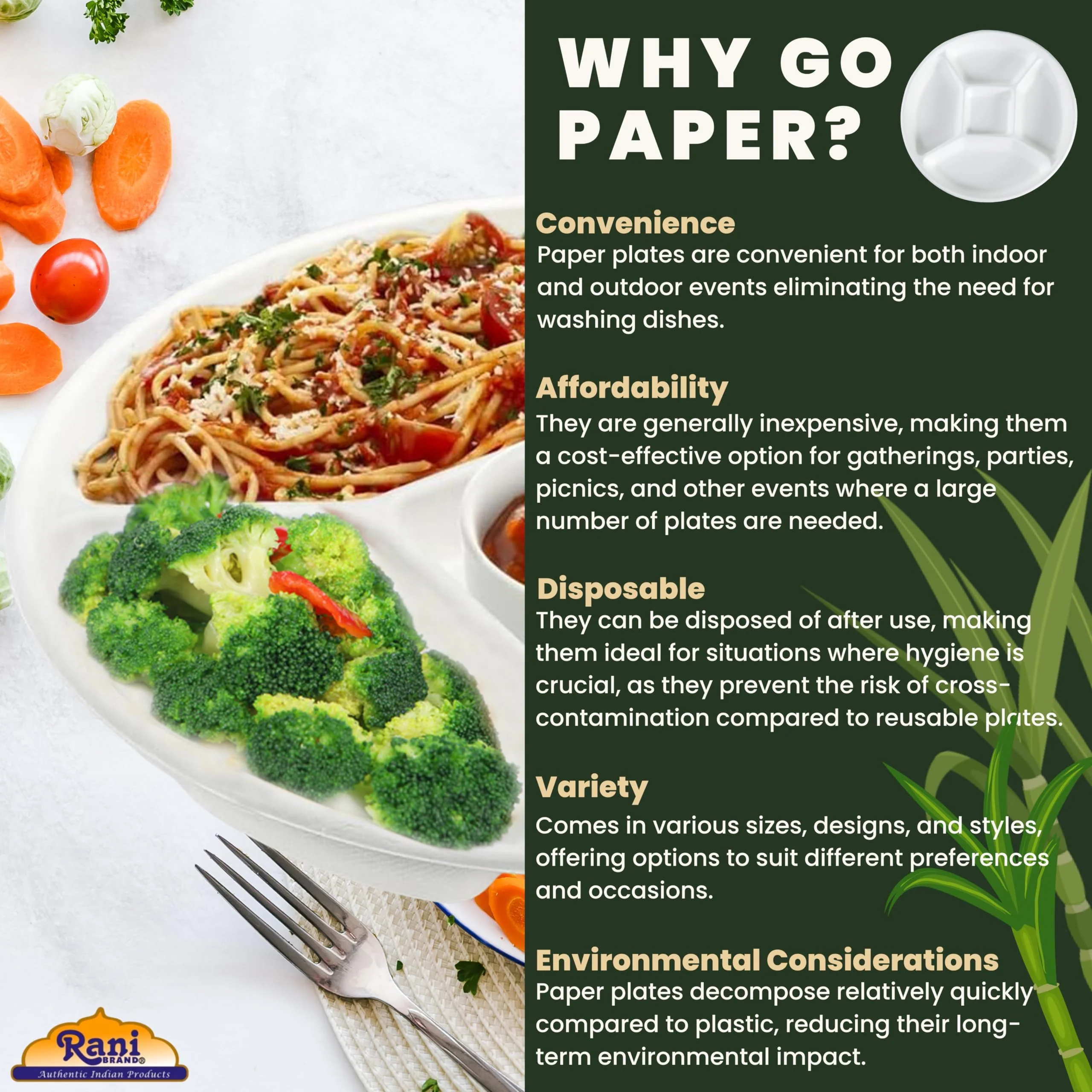 Rani 5 Compartment Round Biodegradable Divided Plates, Pack of 500 ~ Party, Thali, Buffet | Disposable & Eco-Friendly | Heavy-Duty Sturdy Paper Bagasse | Premium Quality | 10" Diameter, 1.38" Height - Image 2