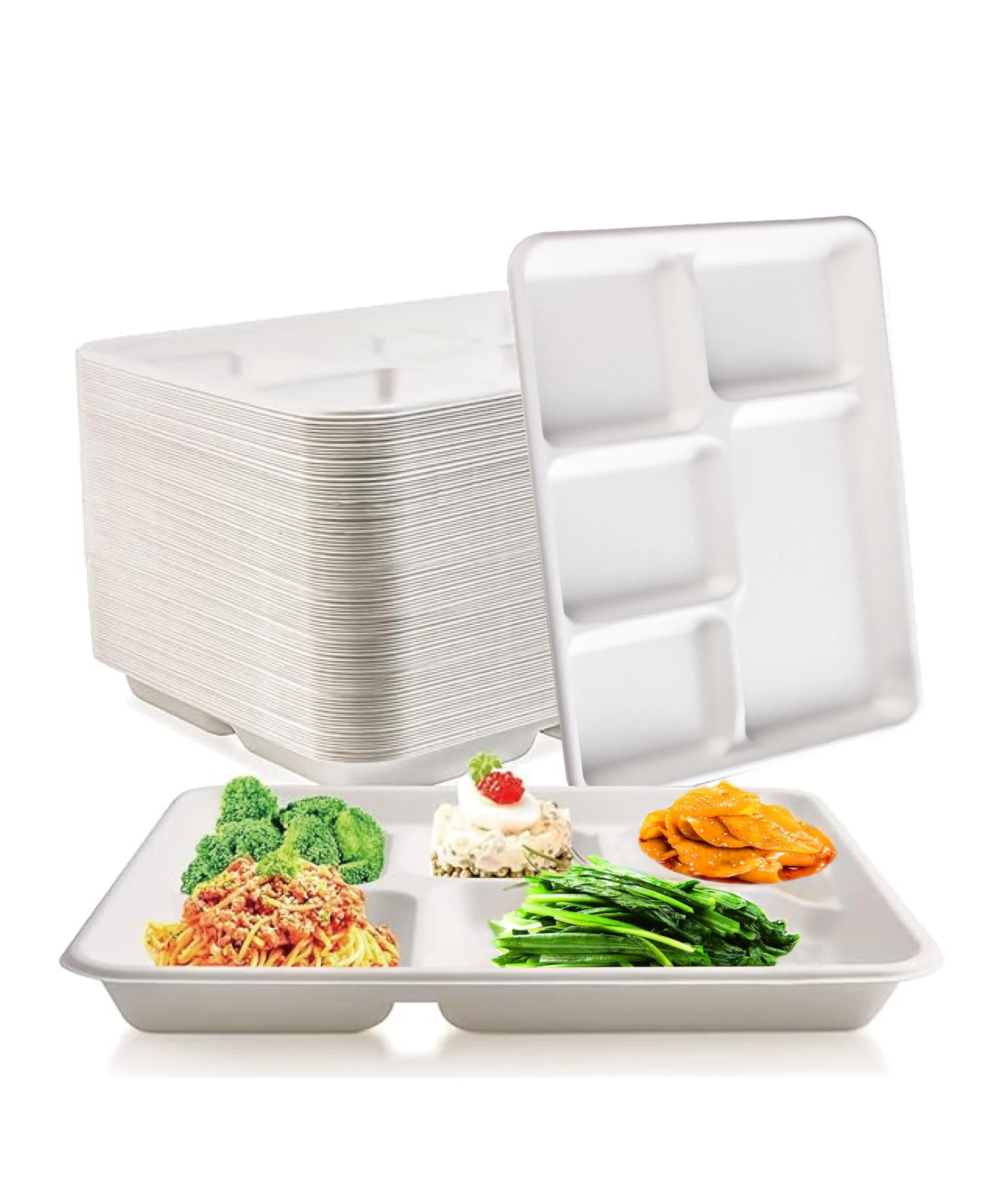 Rani 5 Compartment Square Biodegradable Divided Plates, Pack of 125 ~ Party, Thali, Buffet | Disposable & Eco-Friendly | Heavy-Duty Sturdy Paper Bagasse | Premium Quality | 10.24" x 8.27" x 0.91" - Image 8