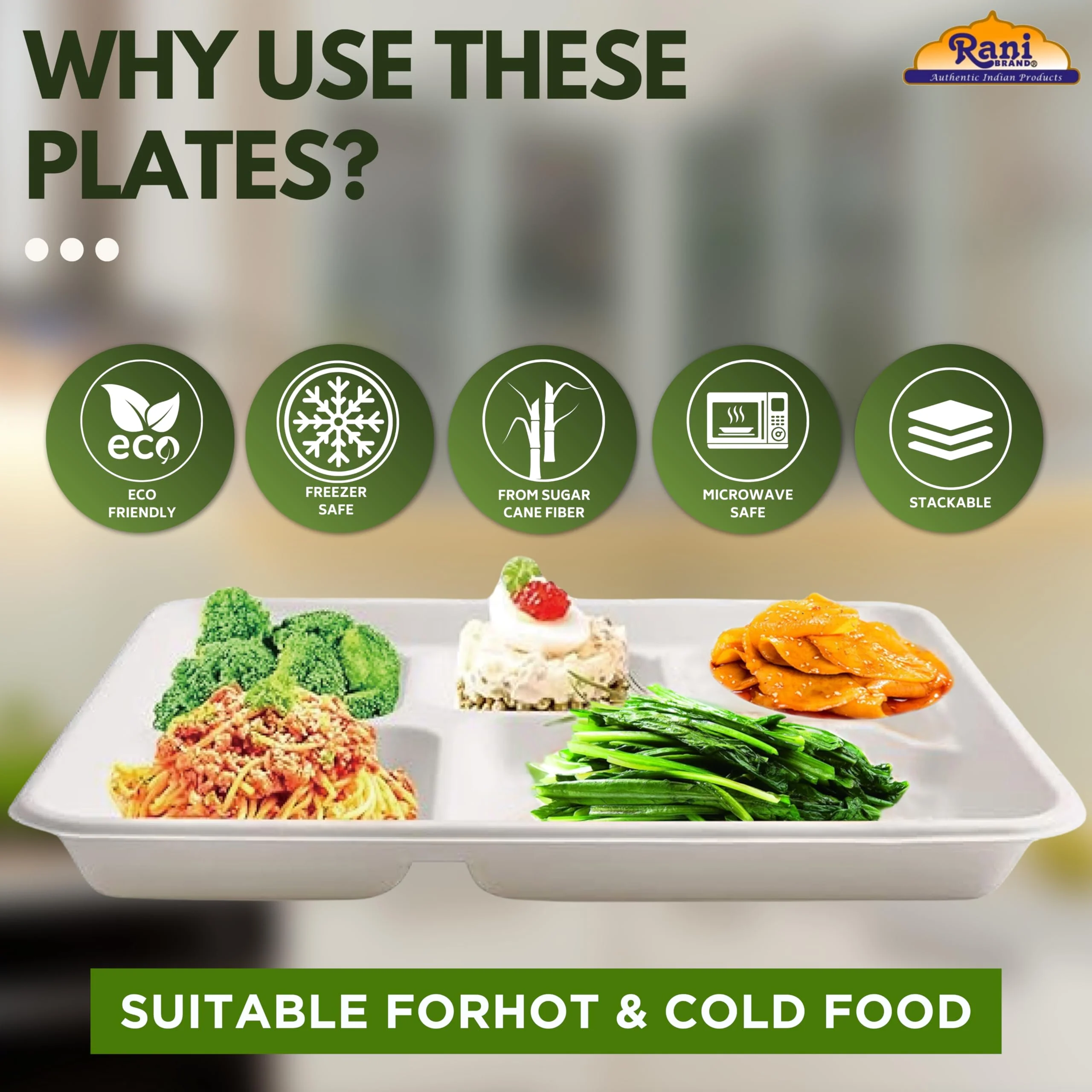 Rani 5 Deep Compartment Square Biodegradable Divided Plates, Pack of 125 ~ Party, Thali, Buffet | Disposable & Eco-Friendly | Heavy-Duty Sturdy Paper Bagasse | Premium Quality | 10.46" x 8.31" x 1.12" - Image 4
