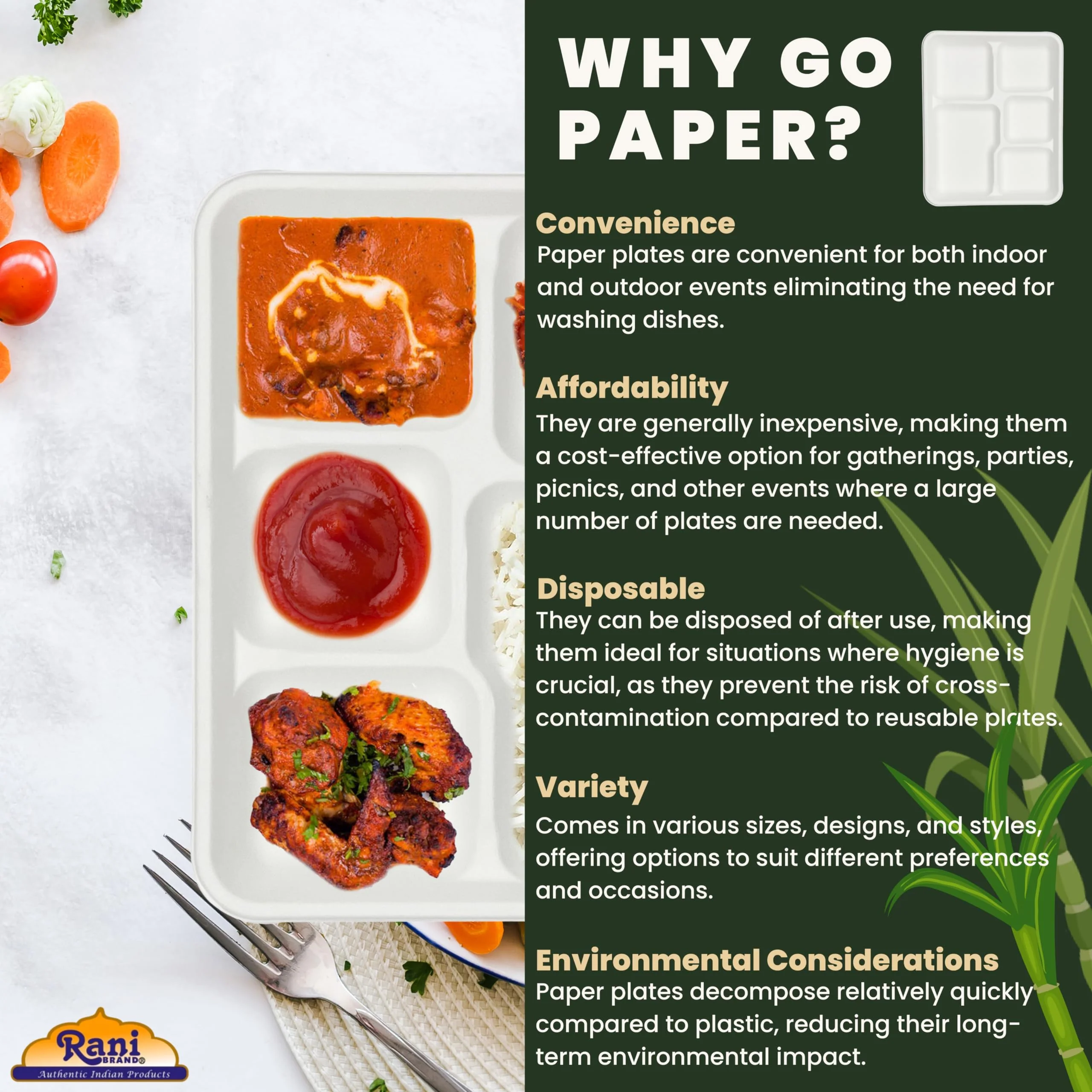 Rani 5 Deep Compartment Square Biodegradable Divided Plates, Pack of 500 ~ Party, Thali, Buffet | Disposable & Eco-Friendly | Heavy-Duty Sturdy Paper Bagasse | Premium Quality | 10.46" x 8.31" x 1.12" - Image 6