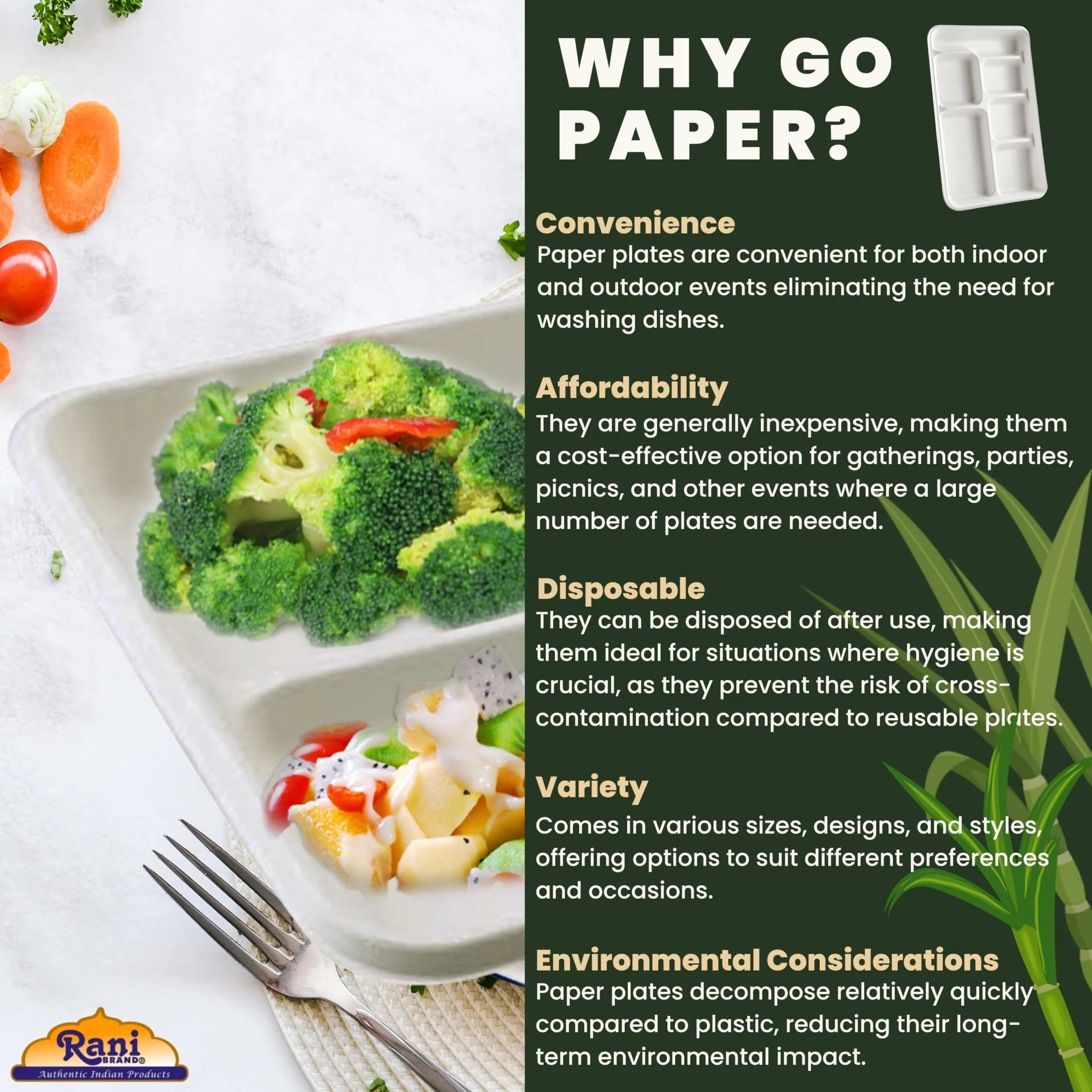Rani 6 Compartment Square Biodegradable Divided Plates, Pack of 1000 ~ Party, Thali, Buffet | Disposable & Eco-Friendly | Heavy-Duty Sturdy Paper Bagasse | Premium Quality | 12.5" x 8.5" x 1.10" - Image 2