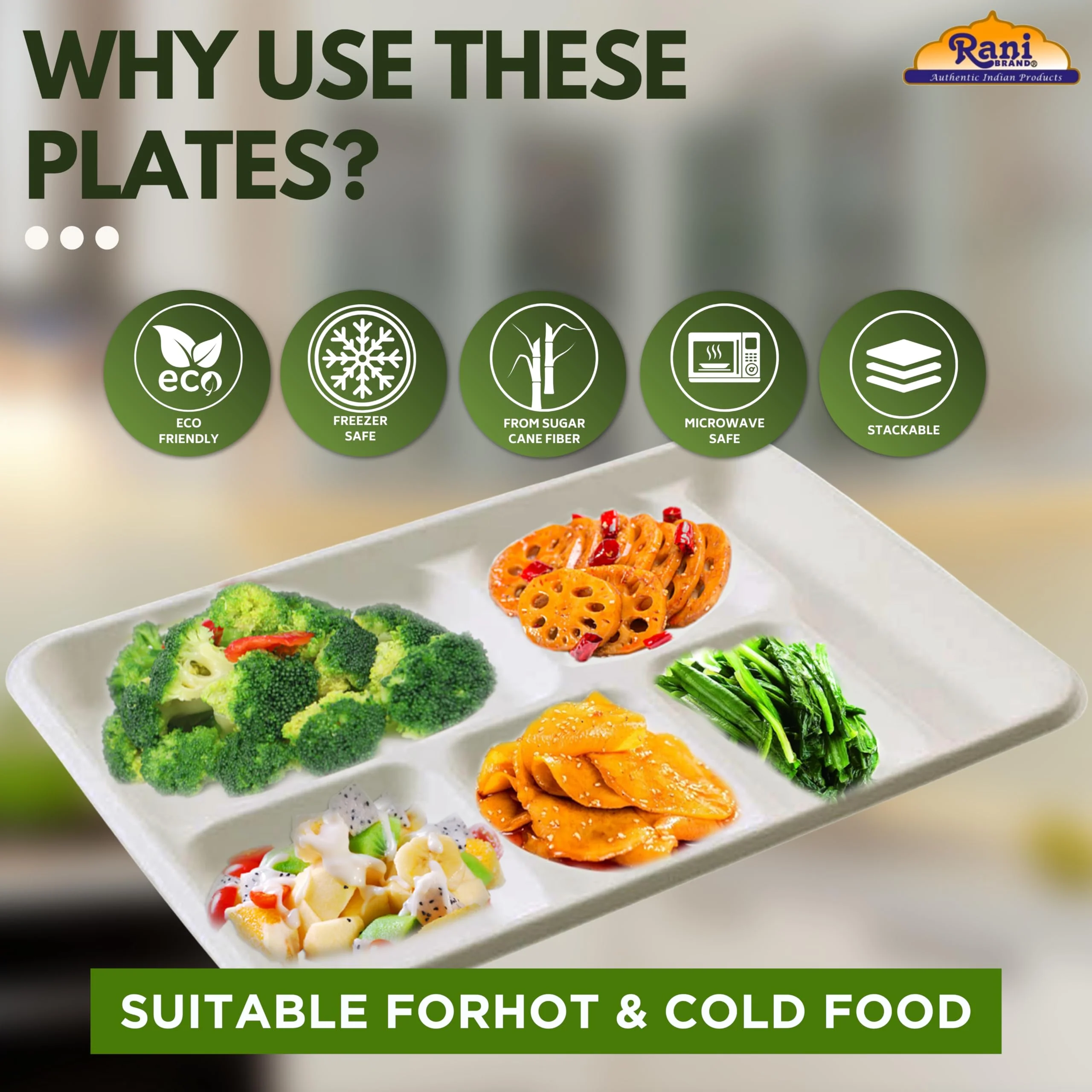 Rani 6 Compartment Square Biodegradable Divided Plates, Pack of 1000 ~ Party, Thali, Buffet | Disposable & Eco-Friendly | Heavy-Duty Sturdy Paper Bagasse | Premium Quality | 12.5" x 8.5" x 1.10" - Image 3