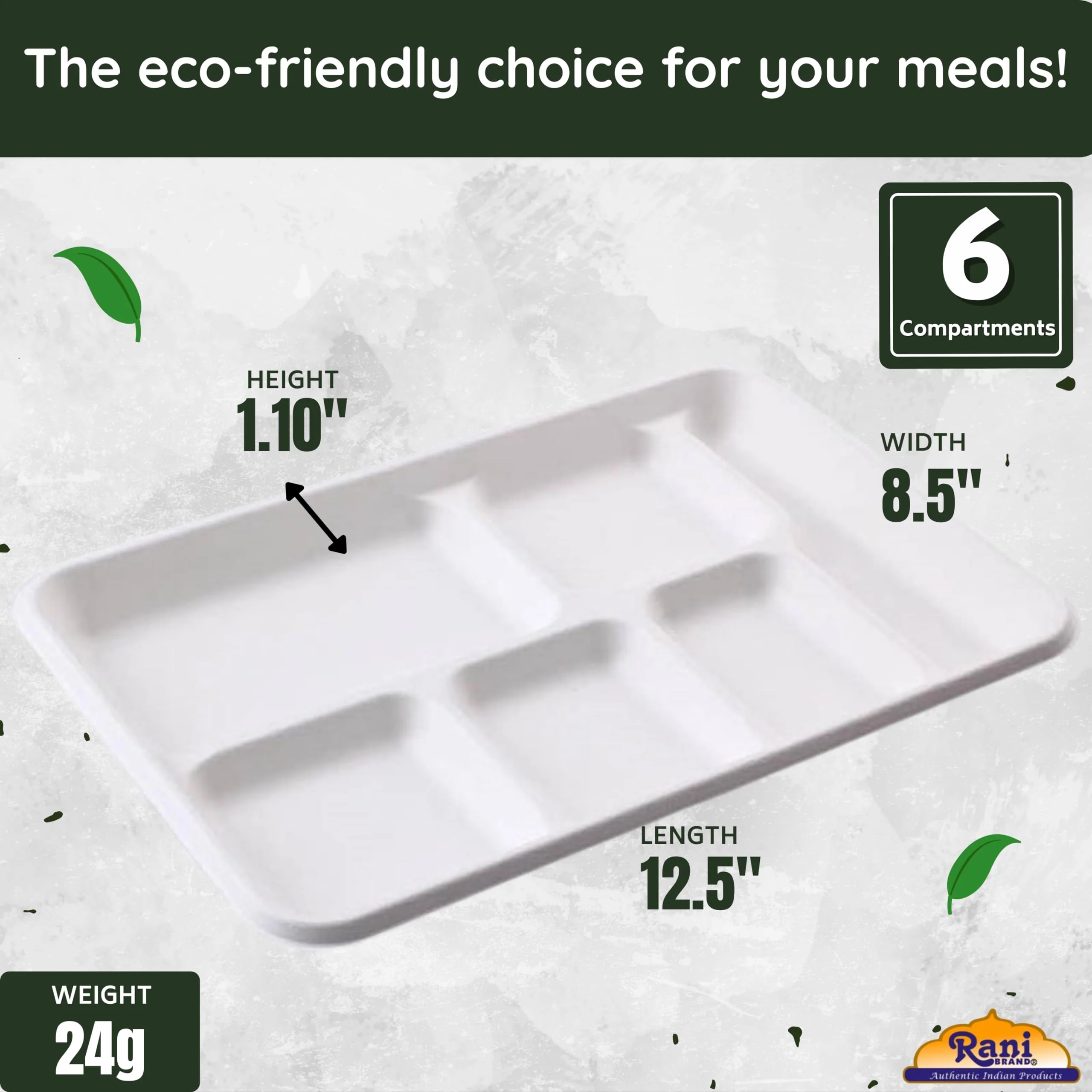 Rani 6 Compartment Square Biodegradable Divided Plates, Pack of 250 ~ Party, Thali, Buffet | Disposable & Eco-Friendly | Heavy-Duty Sturdy Paper Bagasse | Premium Quality | 12.5" x 8.5" x 1.10" - Image 6