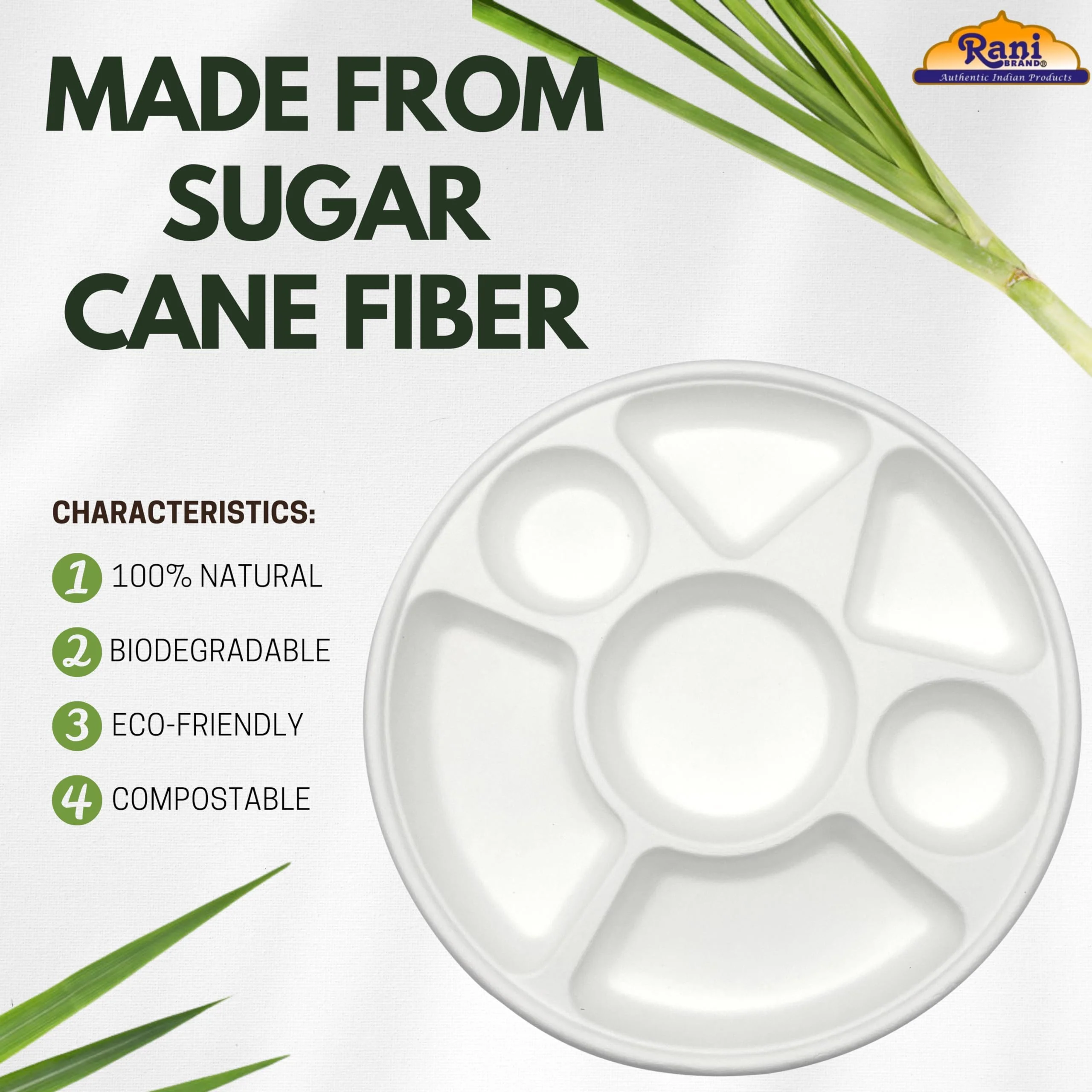 Rani 7 Compartment Round Biodegradable Divided Plates, Pack of 1000 ~ Party, Thali, Buffet | Disposable & Eco-Friendly | Heavy-Duty Sturdy Paper Bagasse | Premium Quality | 11" Diameter, 1.38" Height - Image 3