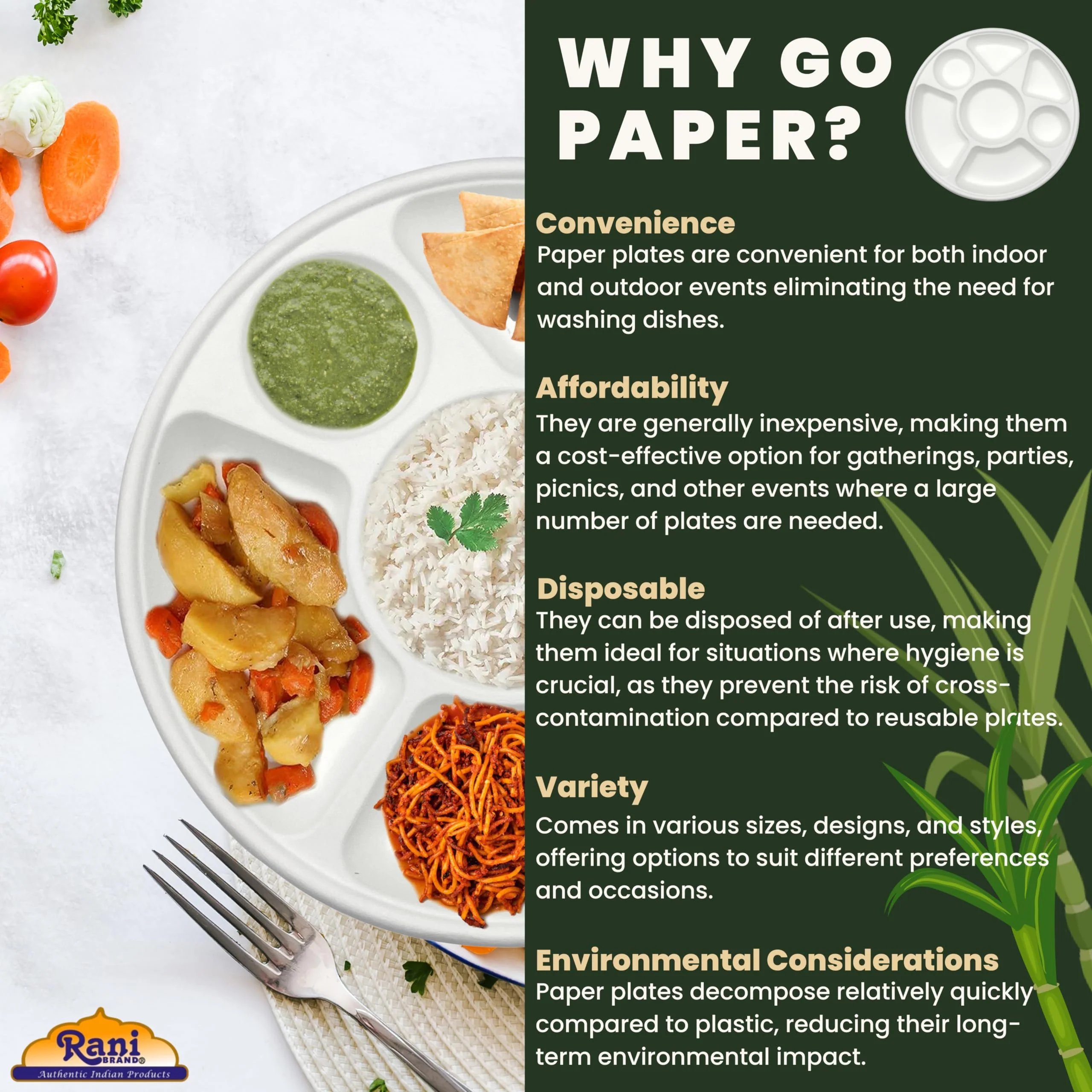 Rani 7 Compartment Round Biodegradable Divided Plates, Pack of 500 ~ Party, Thali, Buffet | Disposable & Eco-Friendly | Heavy-Duty Sturdy Paper Bagasse | Premium Quality | 11" Diameter, 1.38" Height - Image 6