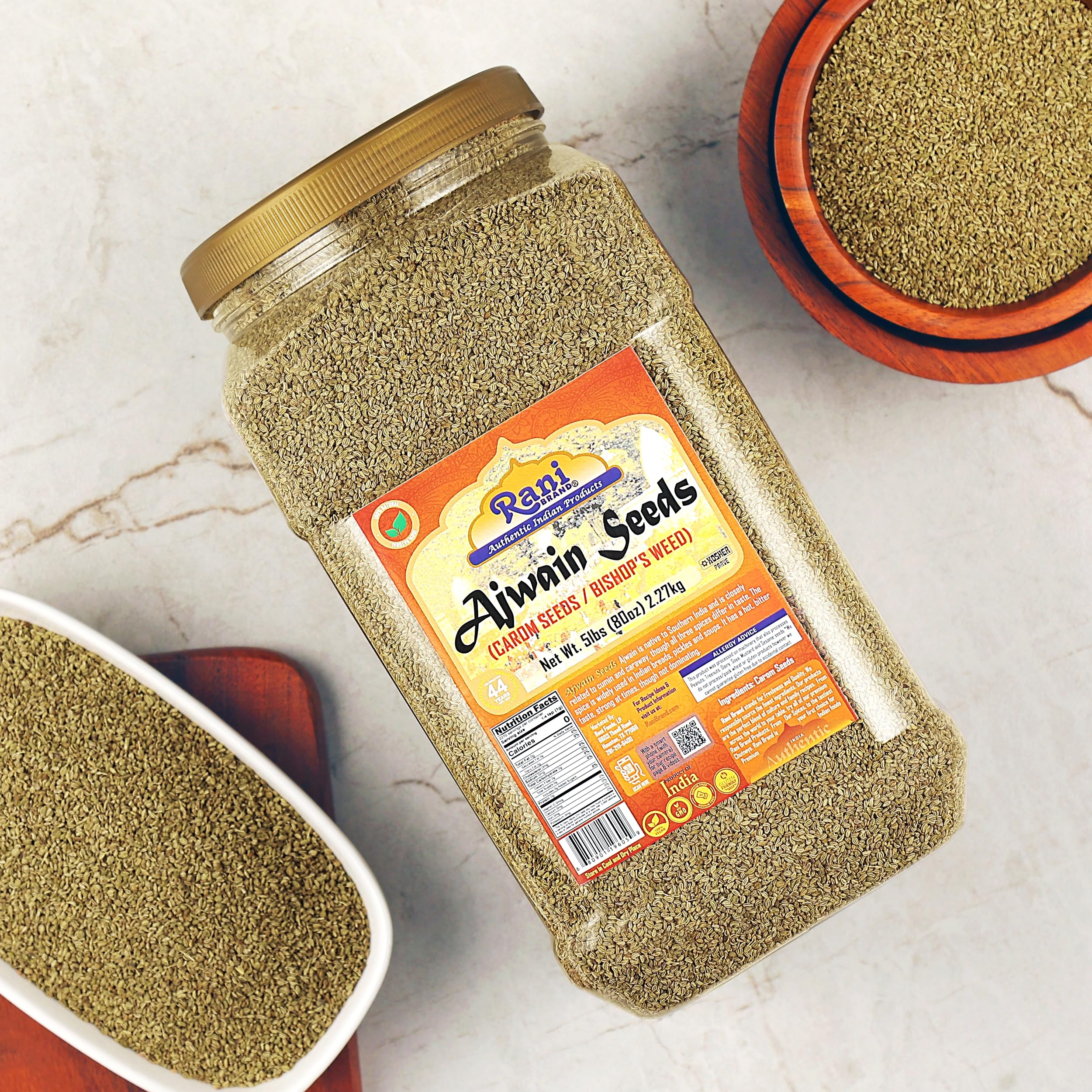 Rani Ajwain Seeds (Carom Bishops Weed) Spice Whole 80oz (5lbs) 2.27kg Bulk PET Jar ~ All Natural | Vegan | Gluten Friendly | NON-GMO | Kosher | Indian Origin - Image 5