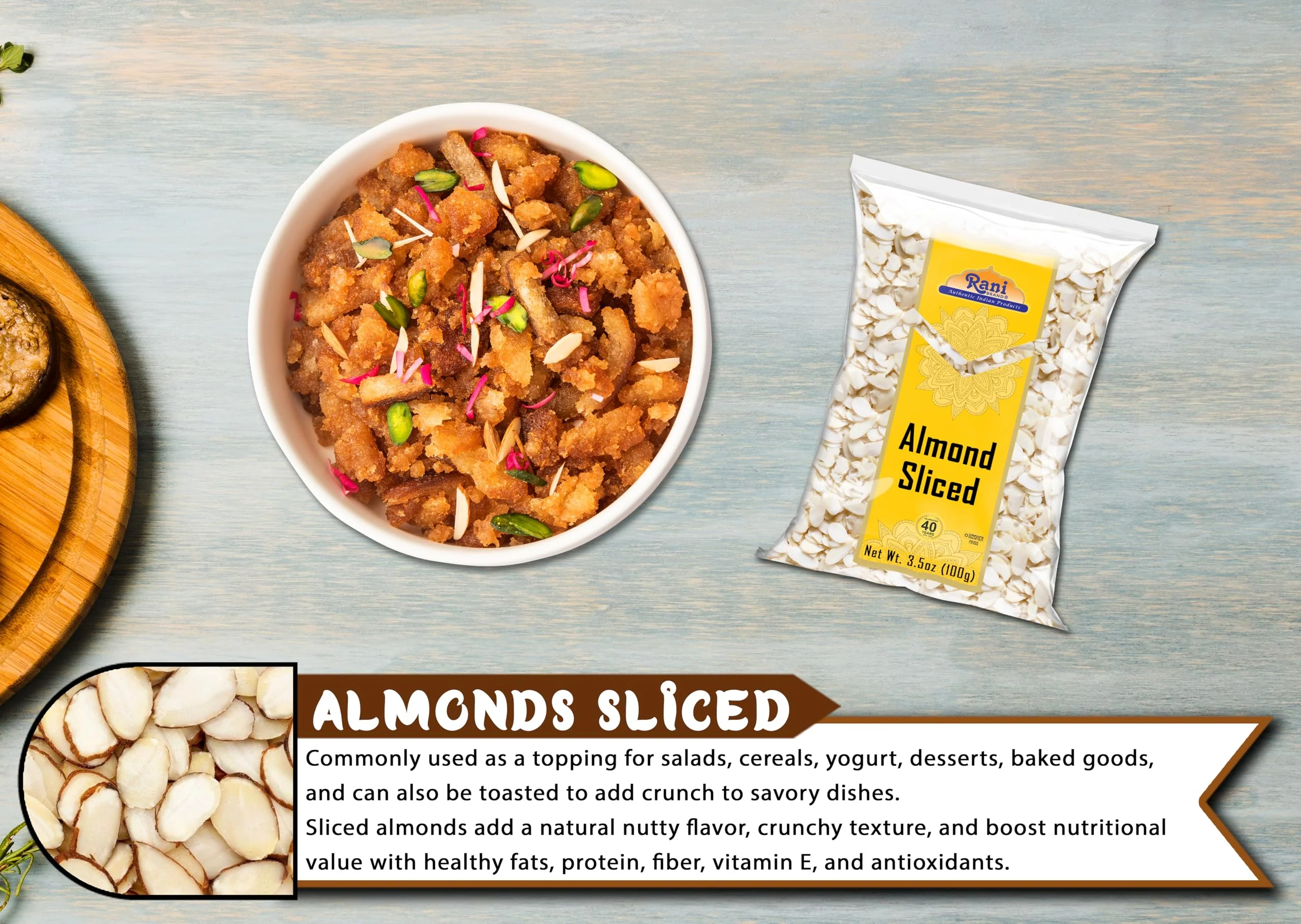 Rani Sliced Almonds (uncooked, unsalted) 3.5oz (100g) ~ All Natural | Vegan | Gluten Friendly | Kosher | Fresh Product of USA ~ California Shelled Almonds - Image 2
