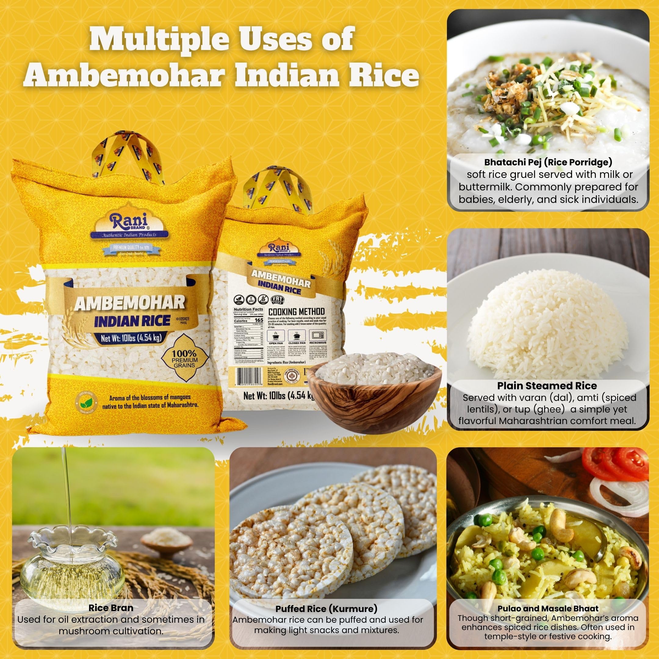 Rani Ambemohar Indian Rice 160oz (10lbs) 4.54kg Cloth Bag ~ All Natural | Gluten Friendly | Vegan | Kosher | Export Quality | Indian Origin - Image 2