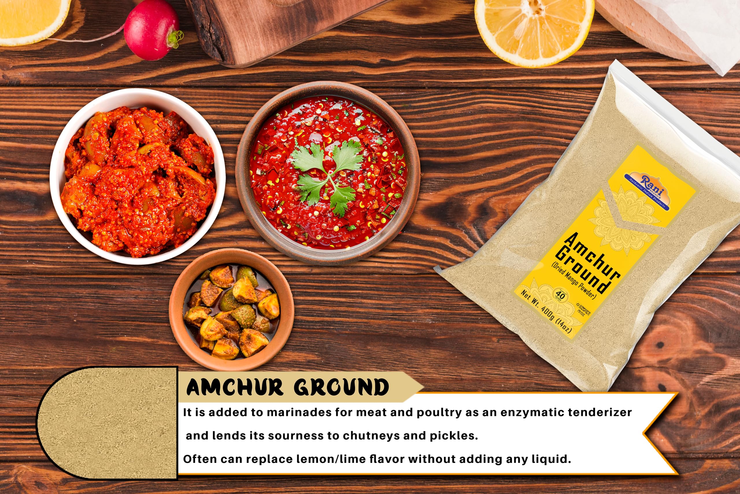 Rani Amchur (Mango) Ground Powder Spice 14oz (400g) ~ All Natural, Indian Origin | No Color | Gluten Friendly | Vegan | NON-GMO | Kosher | No Salt or fillers - Image 6