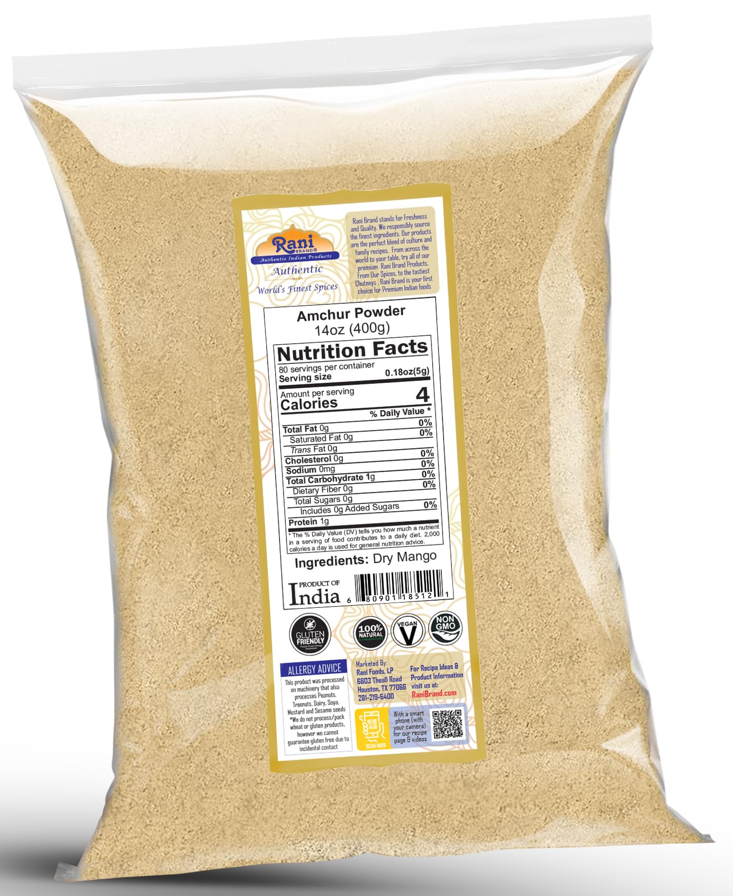 Rani Amchur (Mango) Ground Powder Spice 14oz (400g) ~ All Natural, Indian Origin | No Color | Gluten Friendly | Vegan | NON-GMO | Kosher | No Salt or fillers - Image 8
