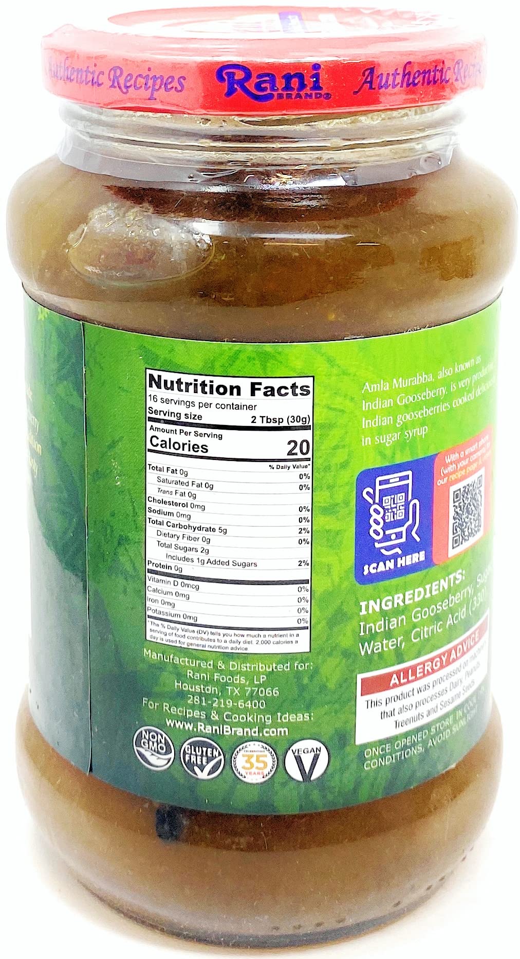 Rani Amla Murabba (Indian Gooseberries in Sugar Syrup) 17.5oz (1.1lbs) 500g Glass Jar ~ All Natural | Vegan | Gluten Free | NON-GMO | No Colors - Image 2