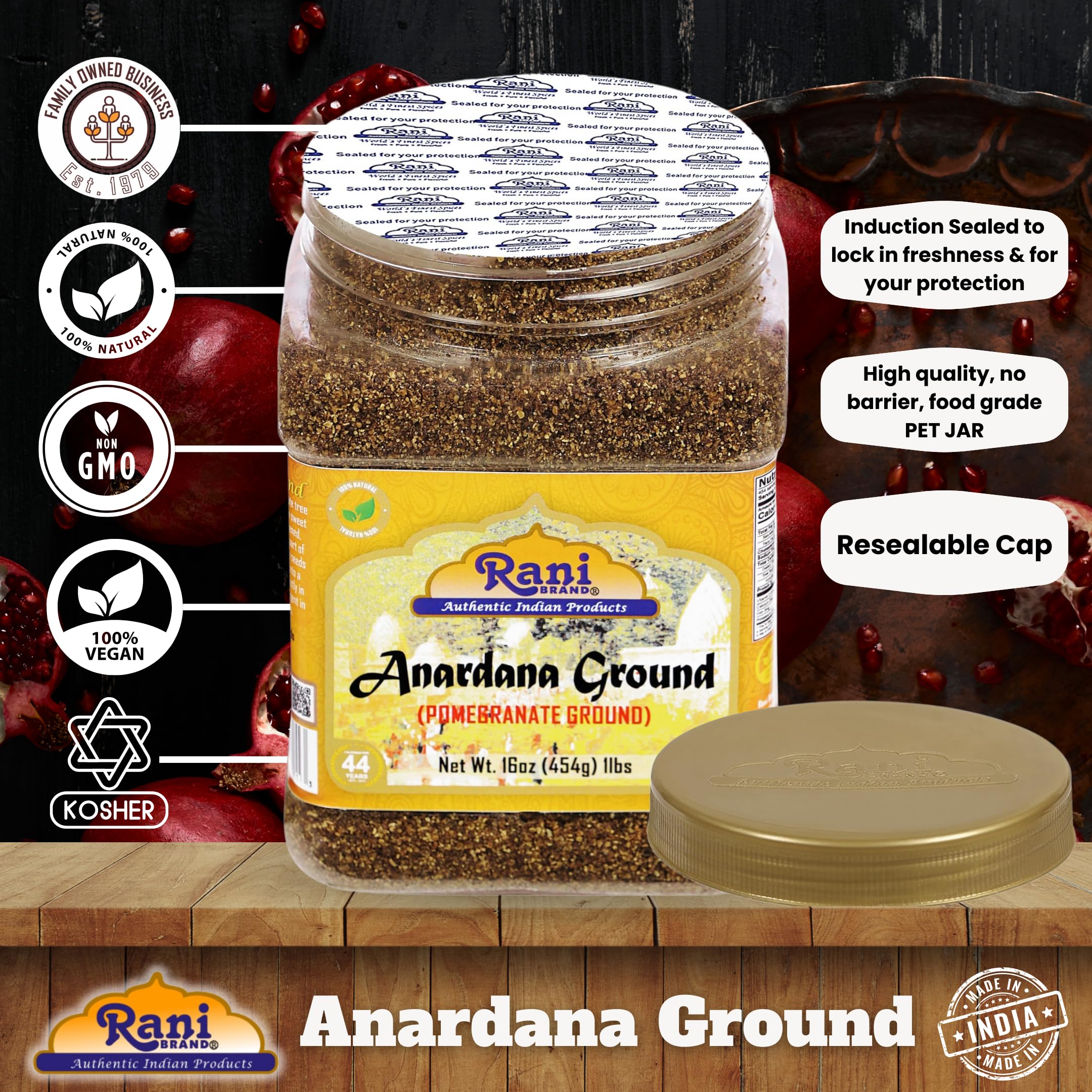Rani Anardana (Pomegranate) Ground, Indian Spice 16oz (1lb) 454g PET Jar ~ All Natural | No Color | Gluten Friendly | Vegan | NON-GMO | Kosher | No Salt or fillers - Image 4