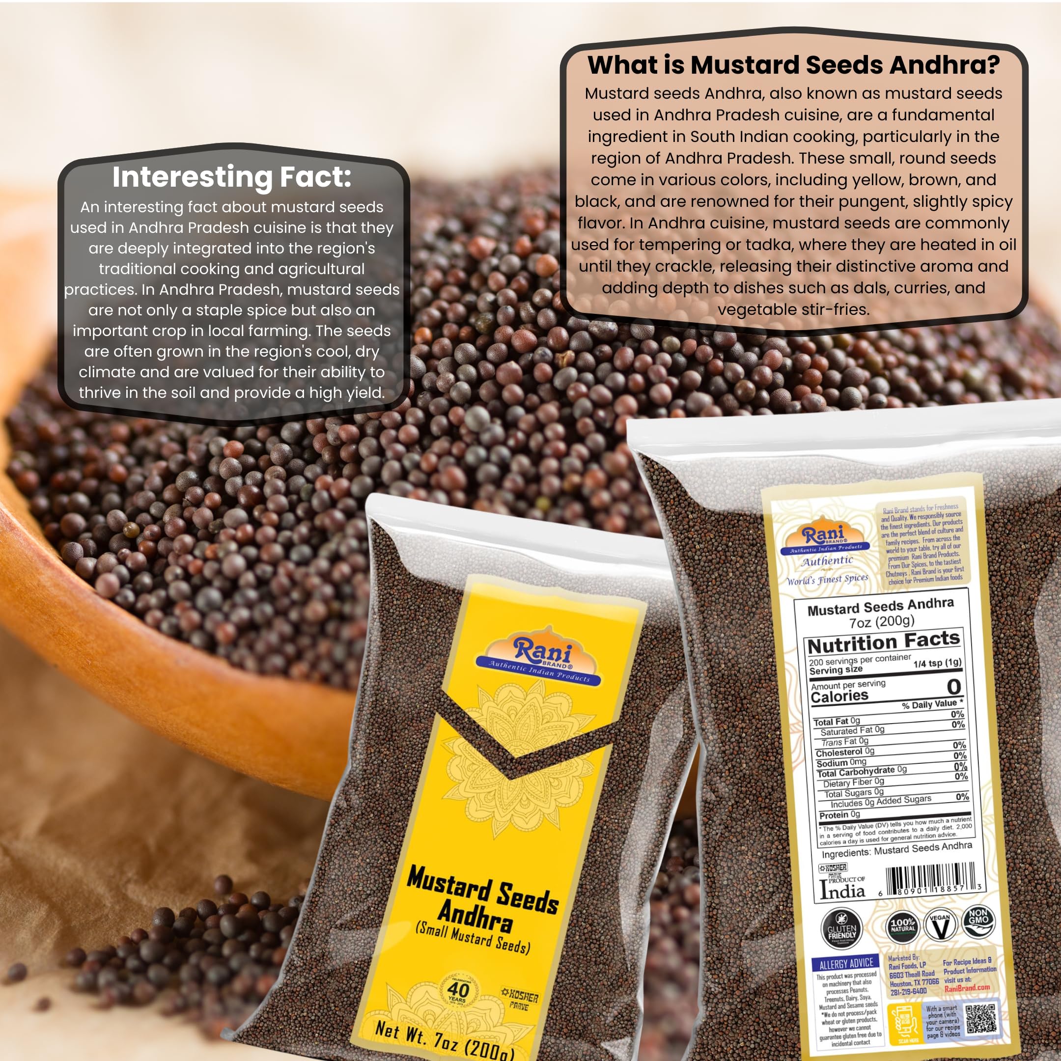 Rani Andra Mustard Seeds (Rai) Whole Spice (Rai Sarson) 7oz (200g) ~ All Natural | Gluten Friendly | NON-GMO | Kosher | Vegan | Indian Origin - Image 3