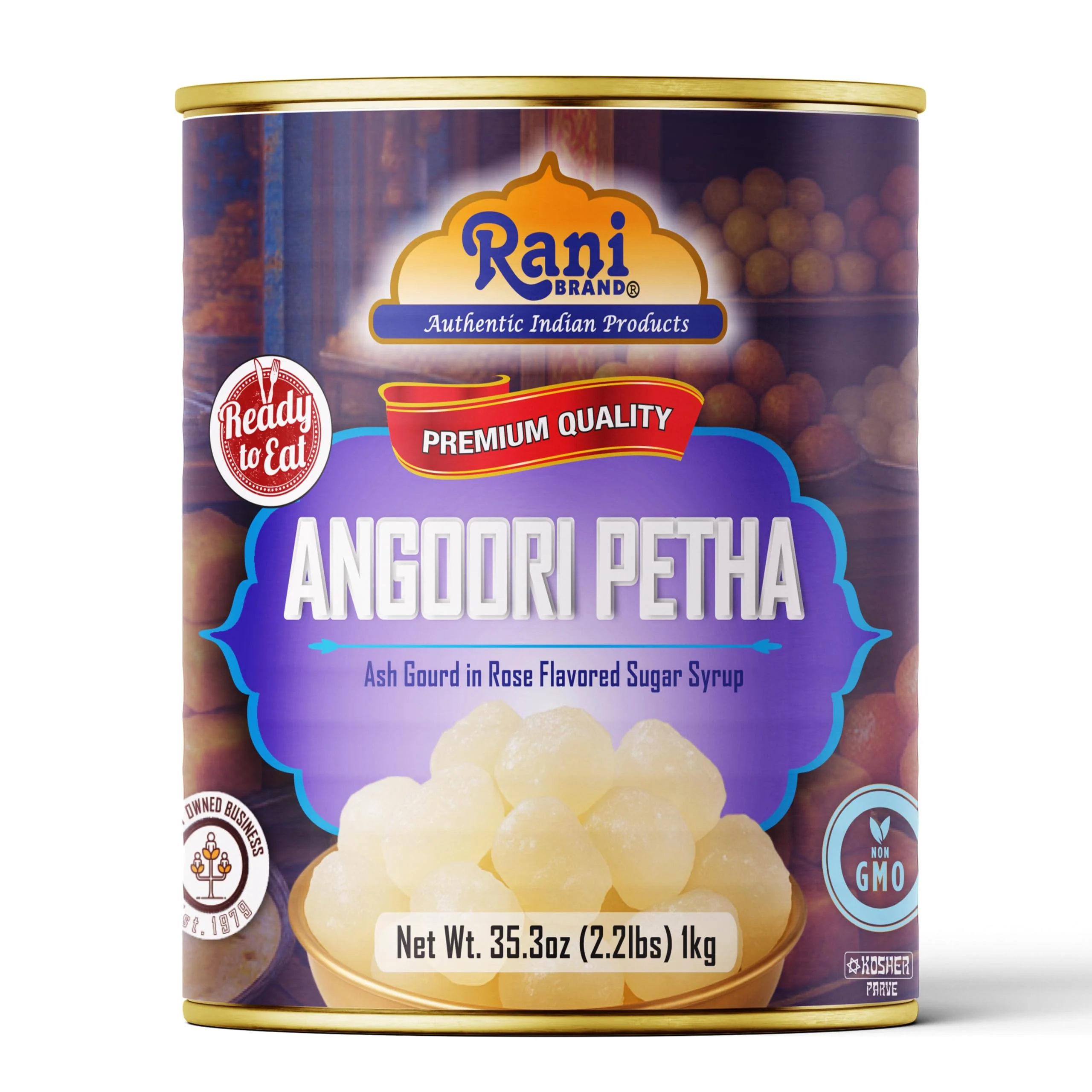 Rani Angoori Petha (Ash Gourd In Rose Flavored Sugar Syrup) 35.3oz (2.2lbs) 1kg, Pack of 6, Approximately 14 pieces, Easy Open Lid ~ Ready to eat | Gluten Free | Non-GMO | Kosher | Indian Origin - Image 10