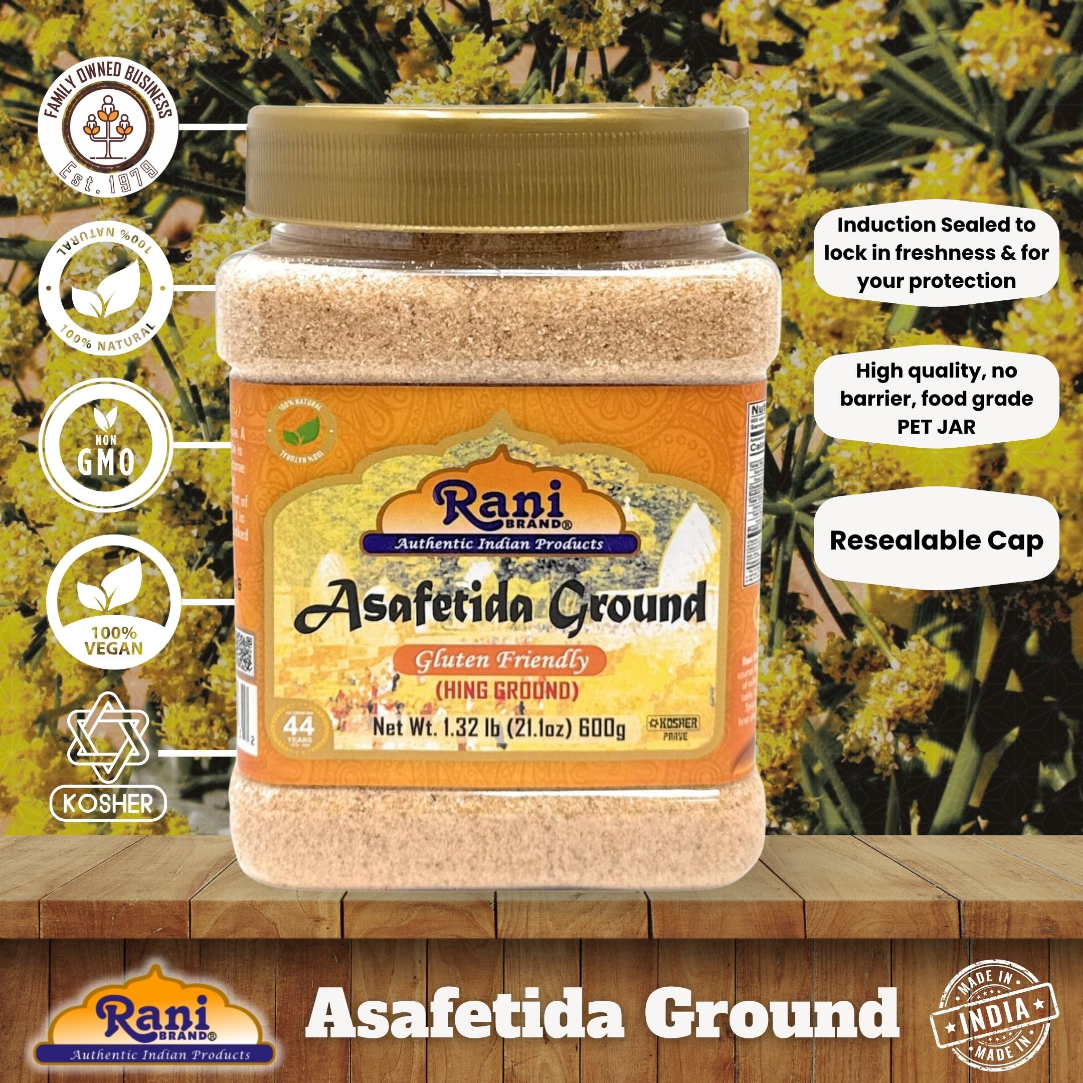 Rani Asafetida (Hing) Ground 21.1oz (1.32lbs) 600g Gluten Friendly, PET Jar ~ All Natural | Salt Free | Vegan | Non-GMO | Asafoetida Indian Spice | Best for Onion Garlic Substitute - Image 4