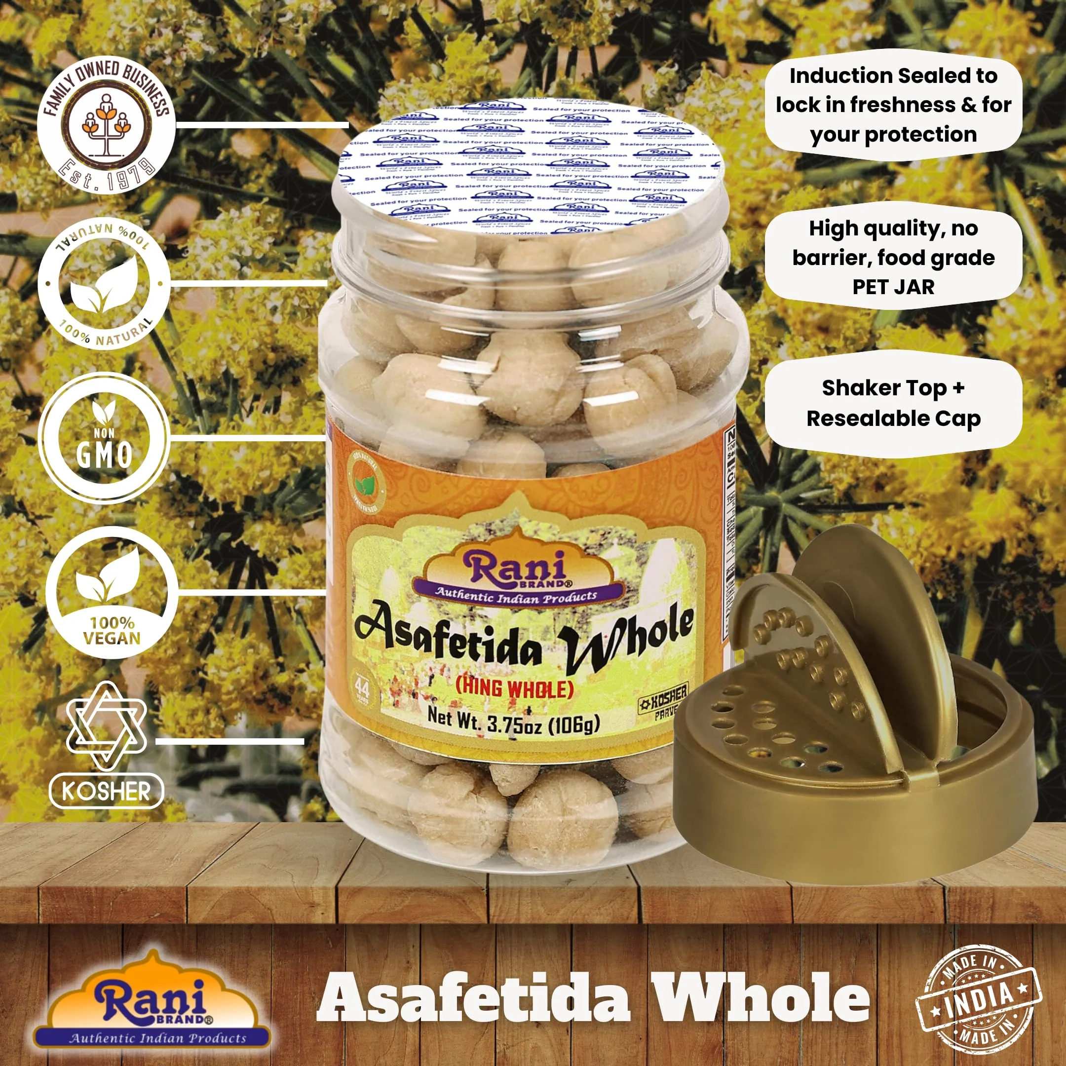 Rani Asafetida (Hing) Whole 3.75oz (106g) PET Jar ~ All Natural | Salt Free | Kosher | Vegan | Asafoetida Indian Spice | Best for Onion Garlic Substitute - Image 4