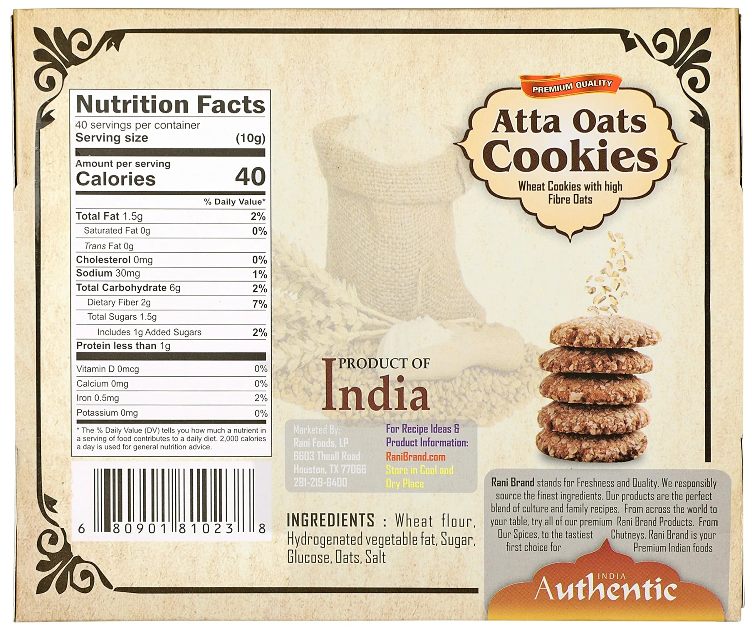 Rani Atta Oats Cookies (Wheat Cookies with High Fibre Oats) 14oz (400g) Pack of 3+1 FREE, Premium Quality Indian Cookies ~ All Natural | Vegan | Non-GMO | Indian Origin - Image 4