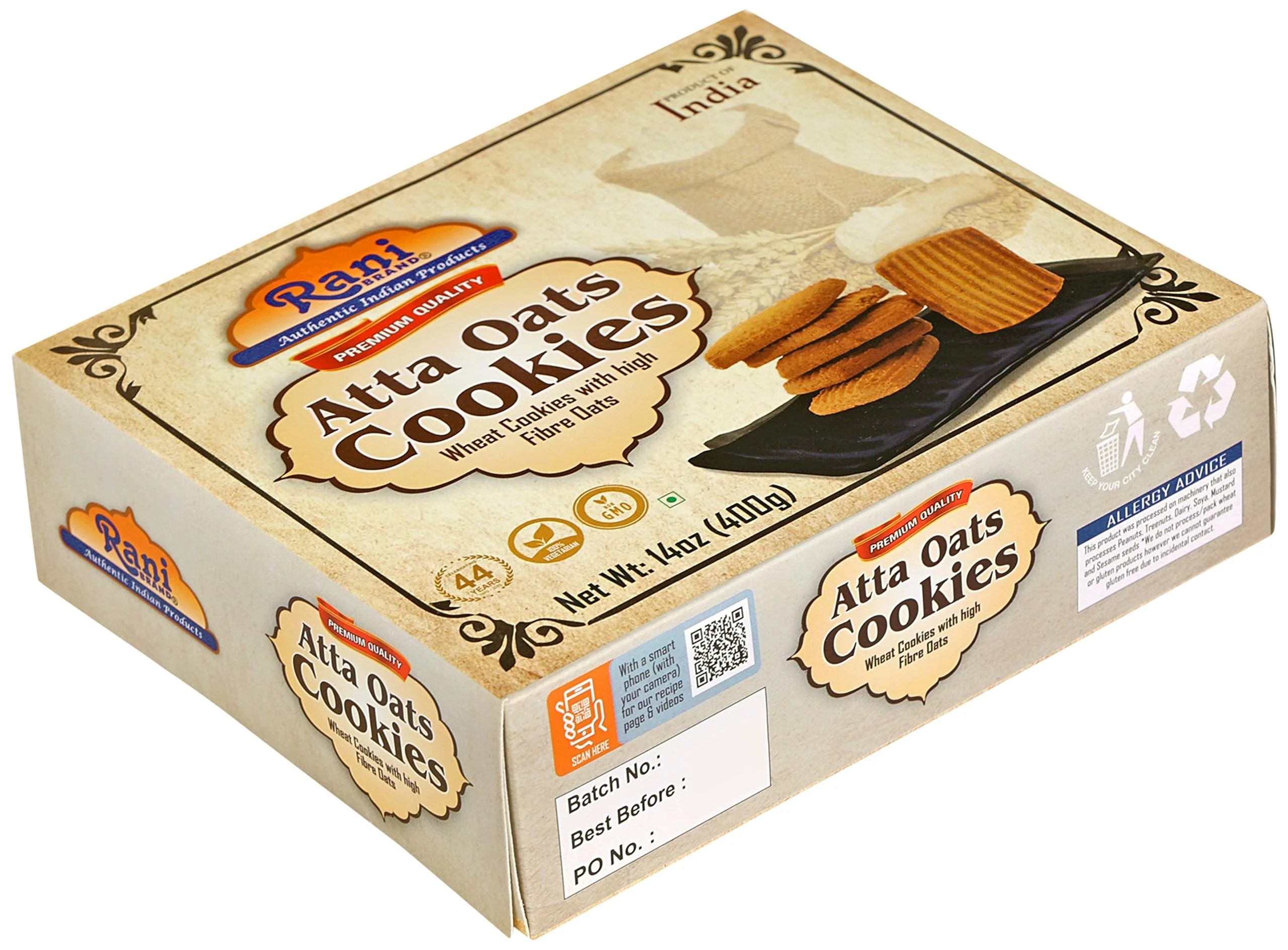 Rani Atta Oats Cookies (Wheat Cookies with High Fibre Oats) 14oz (400g) Pack of 3+1 FREE, Premium Quality Indian Cookies ~ All Natural | Vegan | Non-GMO | Indian Origin - Image 7