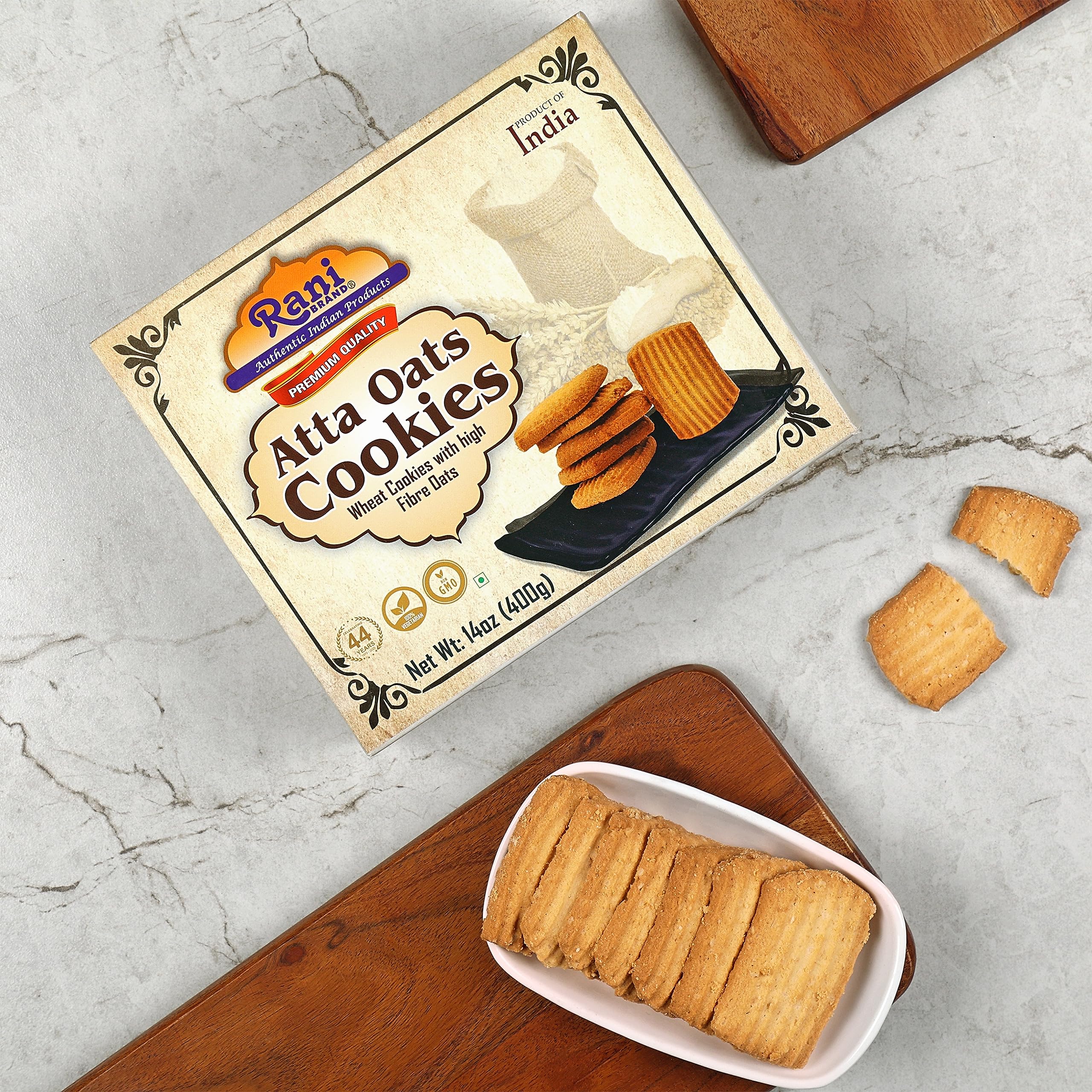 Rani Atta Oats Cookies (Wheat Cookies with High Fibre Oats) 14oz (400g) Premium Quality Indian Cookies ~ All Natural | Vegan | Non-GMO | Indian Origin - Image 2