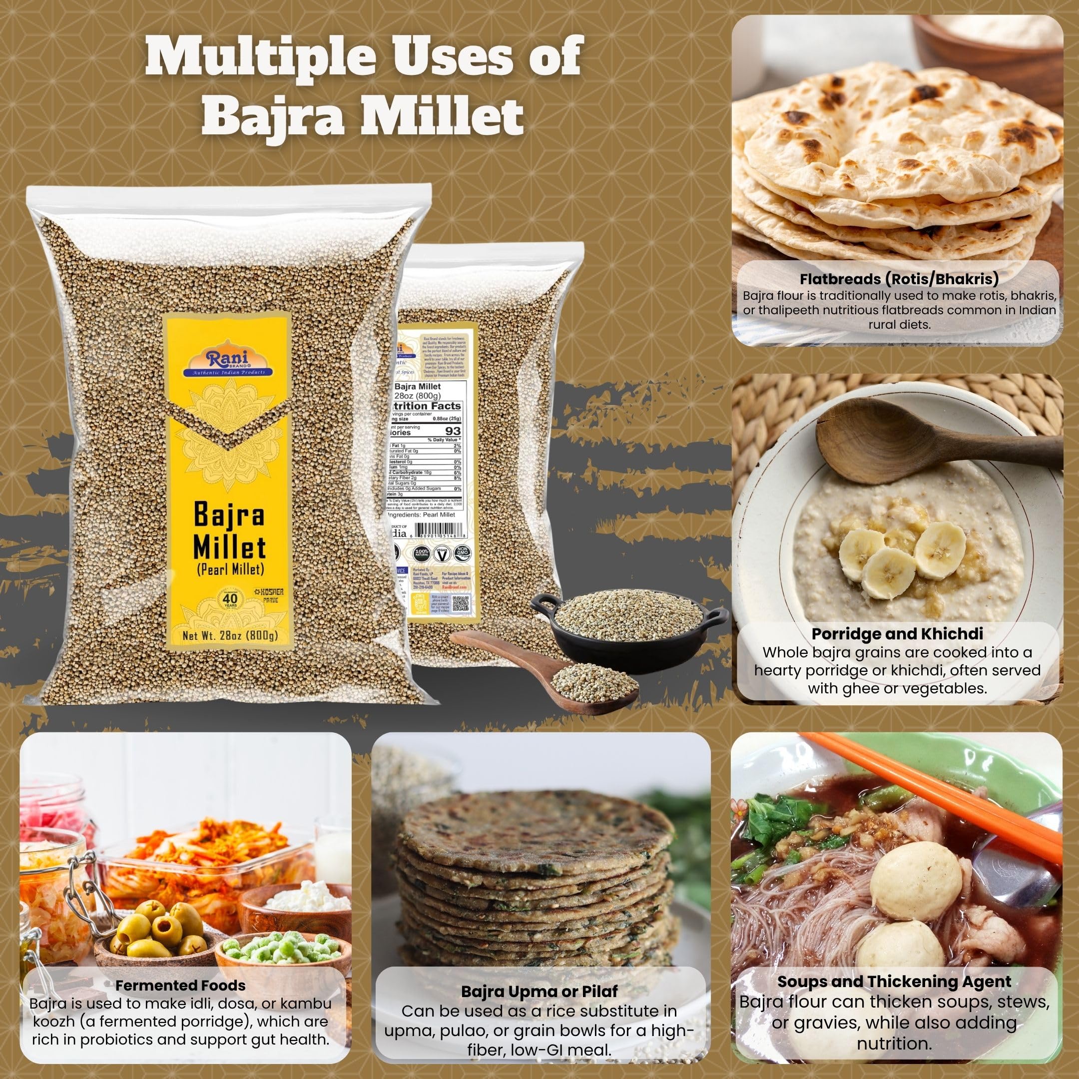 Rani Bajri Millet (Pearl Millet) 28oz (1.75lbs) 800g ~ All Natural | Vegan | Gluten Friendly | NON-GMO | Kosher | Indian Origin - Image 2