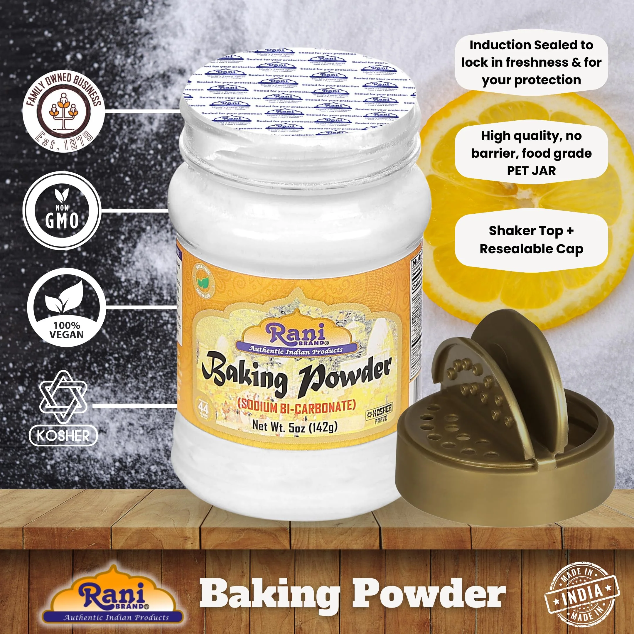 Rani Baking Powder 5oz (150g) PET Jar ~ Used for cooking, NON-GMO | Kosher | Indian Origin | Gluten Friendly - Image 4