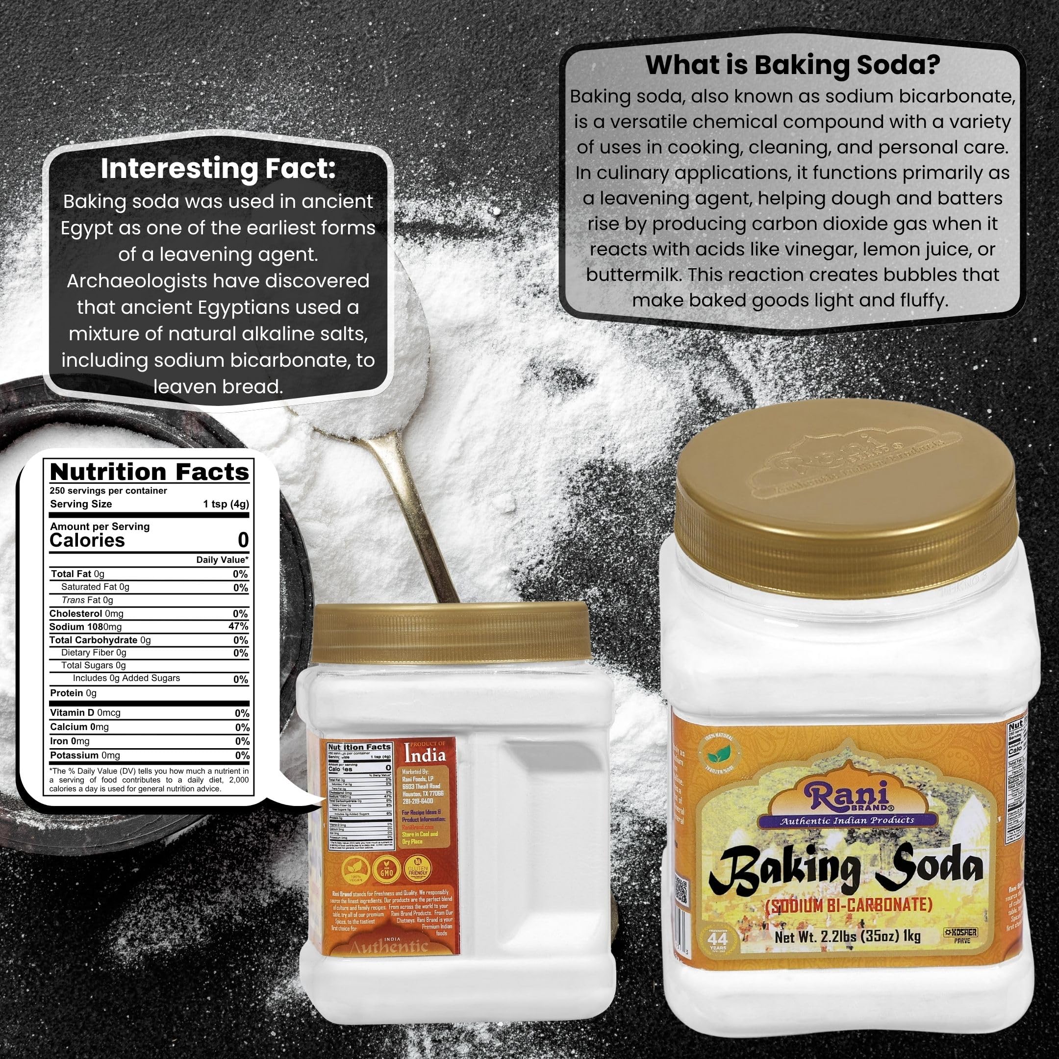 Rani Baking Soda (SODIUM BI-CARBONATE) 35oz (2.2lbs) 1kg PET Jar ~ Used for cooking, NON-GMO | Kosher | Indian Origin | Gluten Friendly - Image 3