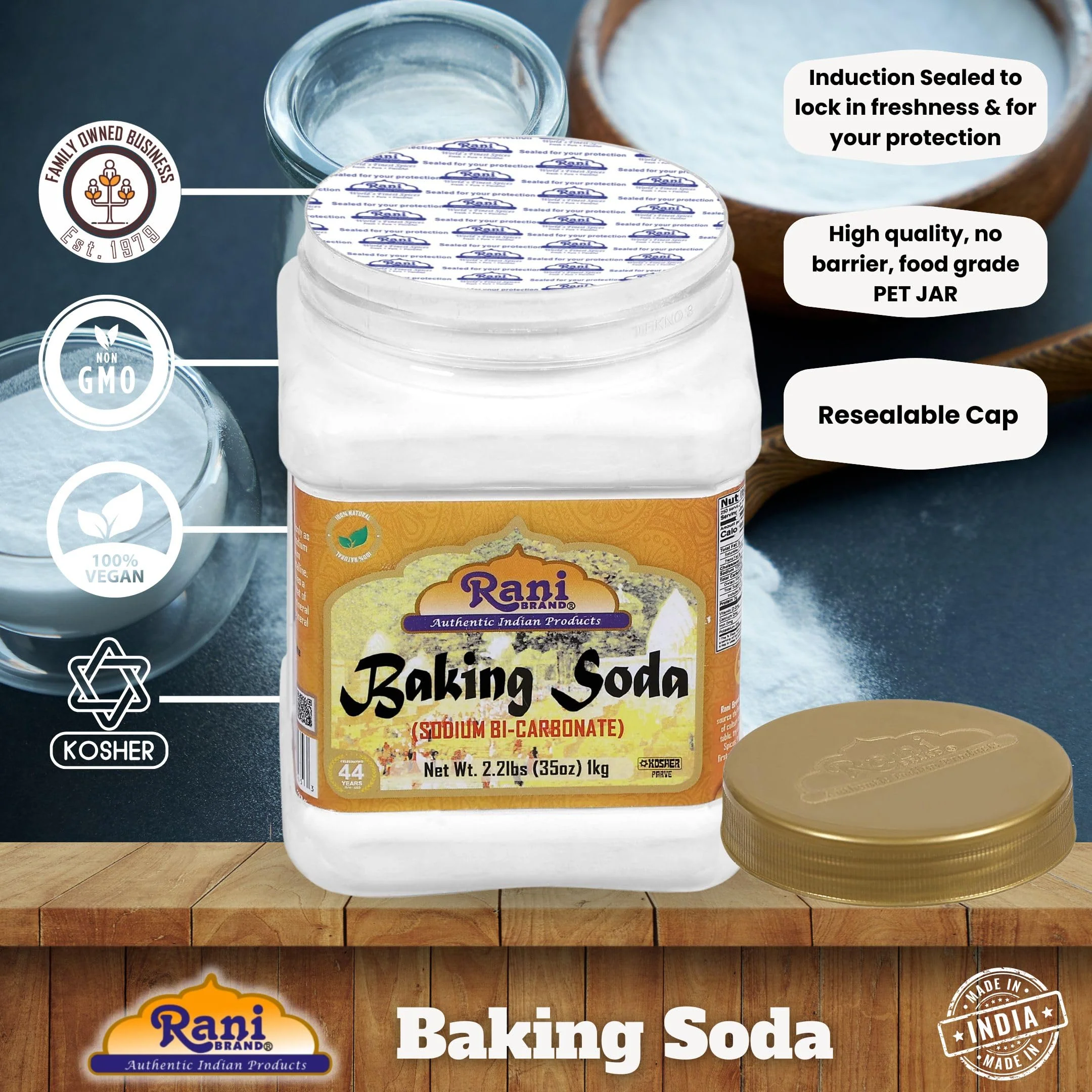Rani Baking Soda (SODIUM BI-CARBONATE) 35oz (2.2lbs) 1kg PET Jar ~ Used for cooking, NON-GMO | Kosher | Indian Origin | Gluten Friendly - Image 4
