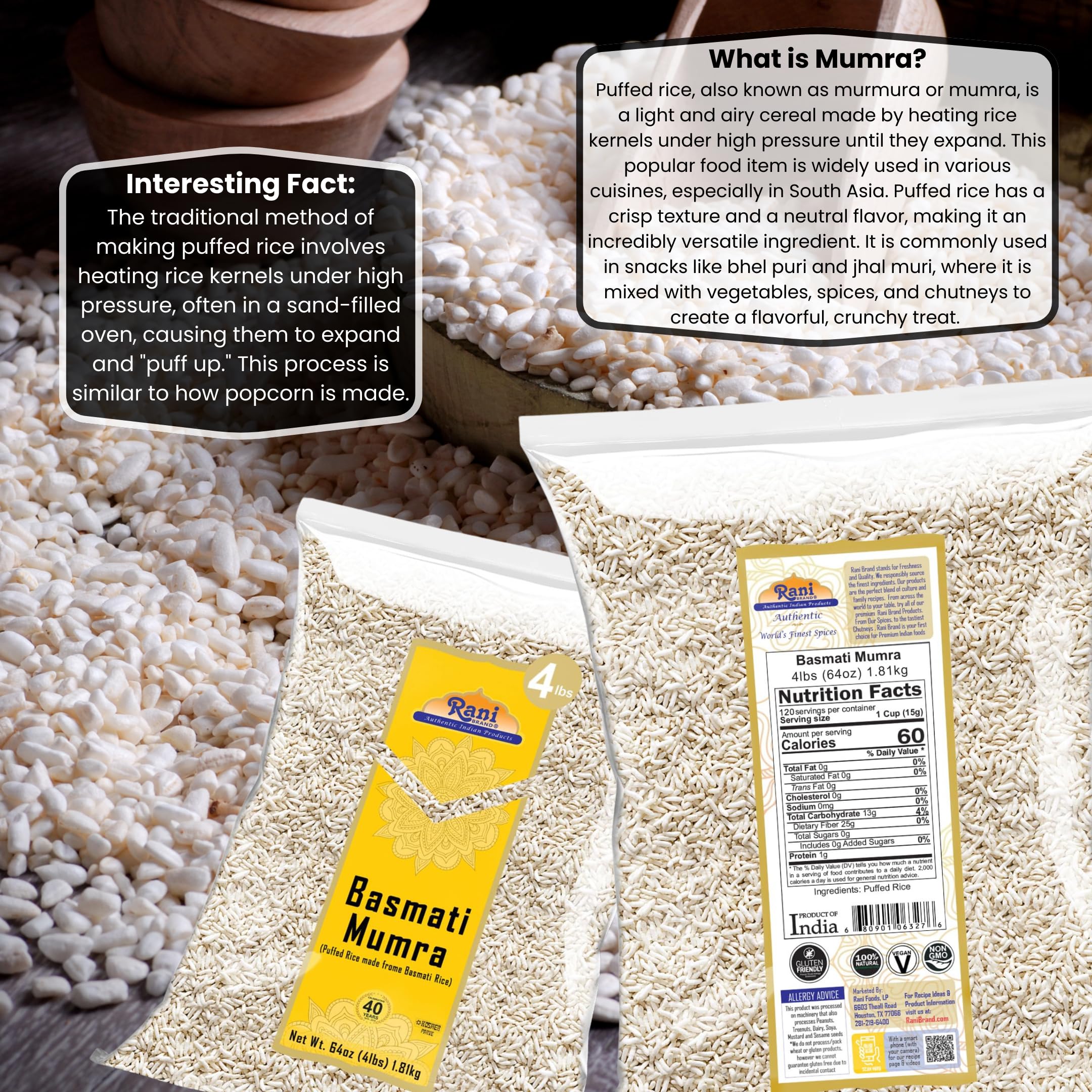 Rani Basmati Mumra (Puffed Rice) 64oz (4lbs) 1.81kg Bulk ~ All Natural | No Color | Gluten Friendly | Vegan | NON-GMO | Kosher | No Salt or fillers | Indian Origin - Image 3